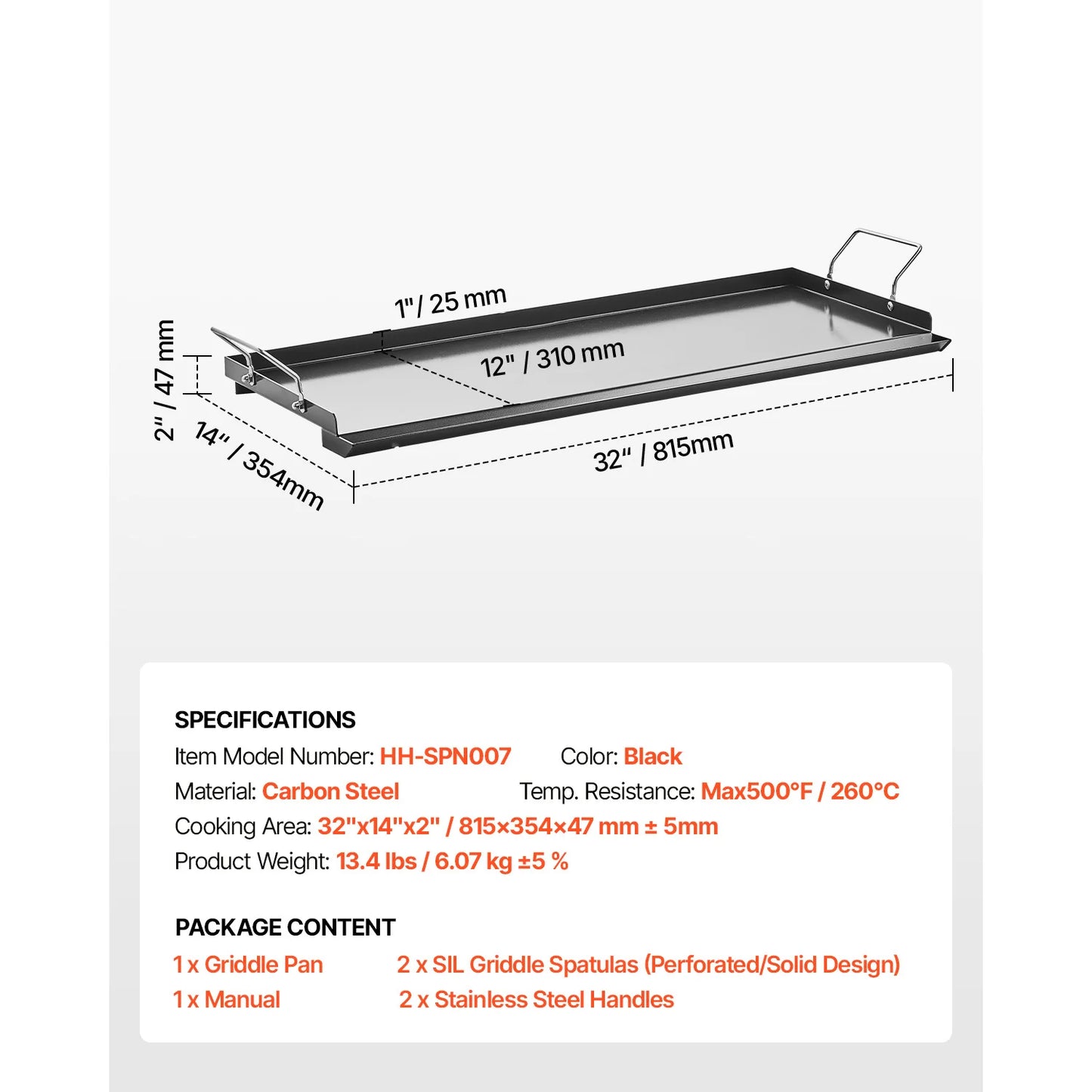 SucceBuy Carbon Steel Griddle Universal Flat Top Rectangular Plate