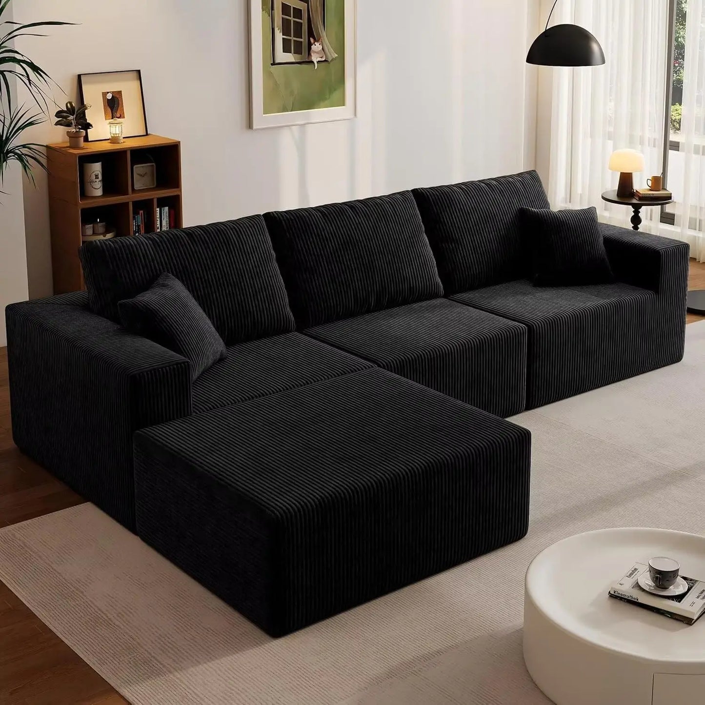 Modular Sectional Sofa With Deep Corduroy Upholstery Left Chaise