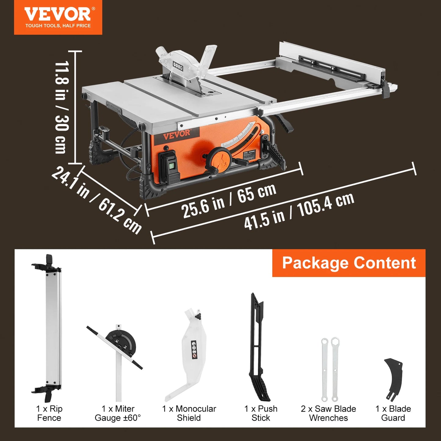 VEVOR Jobsite Table Saw 15 Amp Portable Woodworking Tool