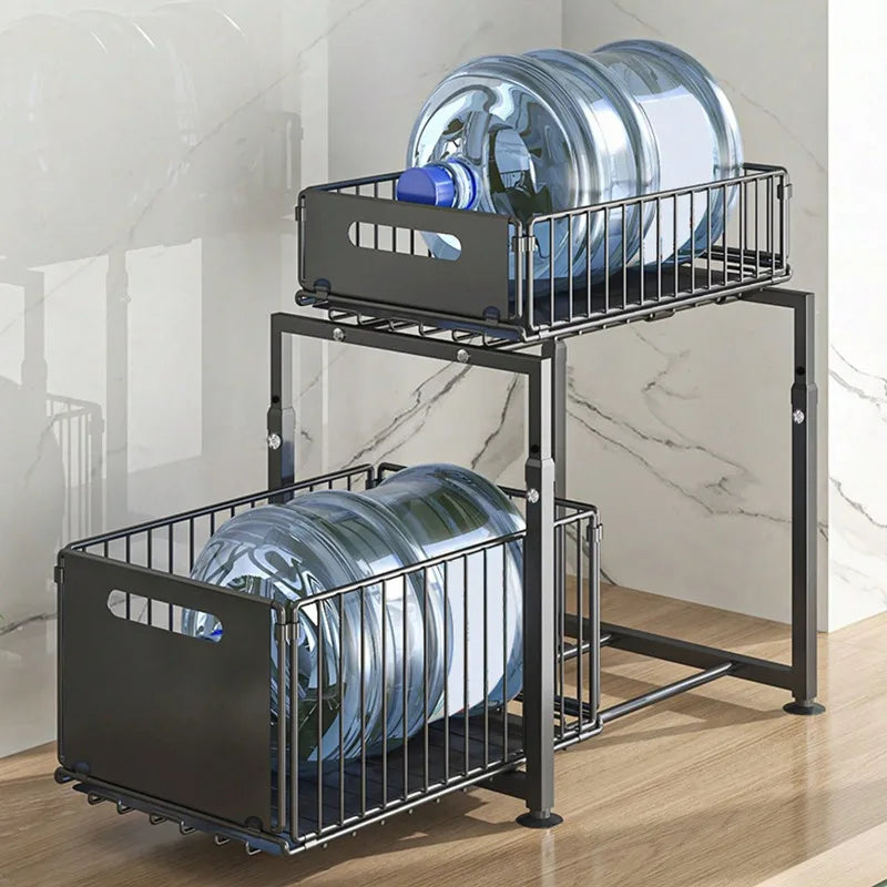 AEHOME Retractable Pull-Out Under-Sink Storage Rack With Industrial-Grade Sliding Baskets