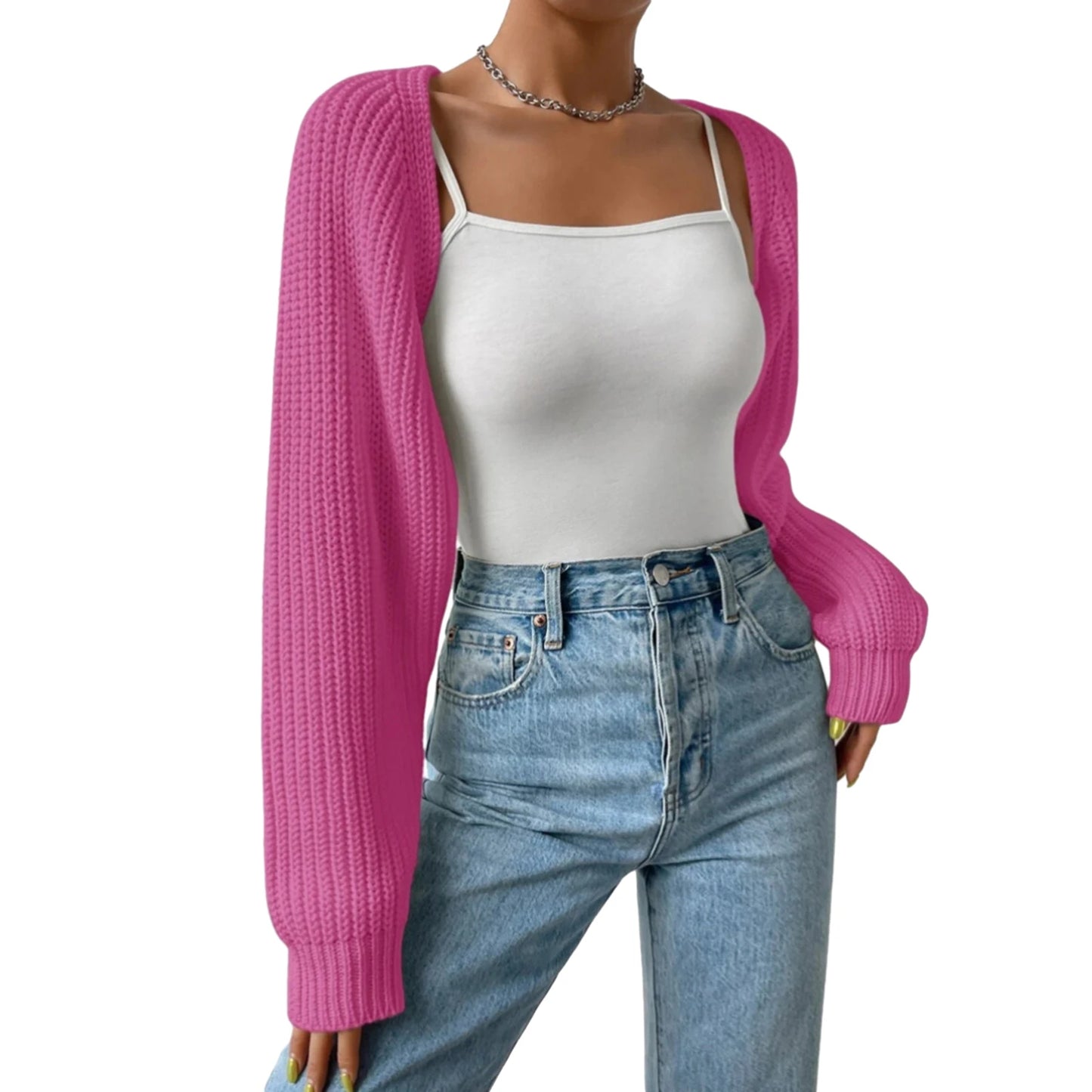 Hirigin Women's Open Front Cropped Cardigan Long Sleeve Ribbed Knit Bolero