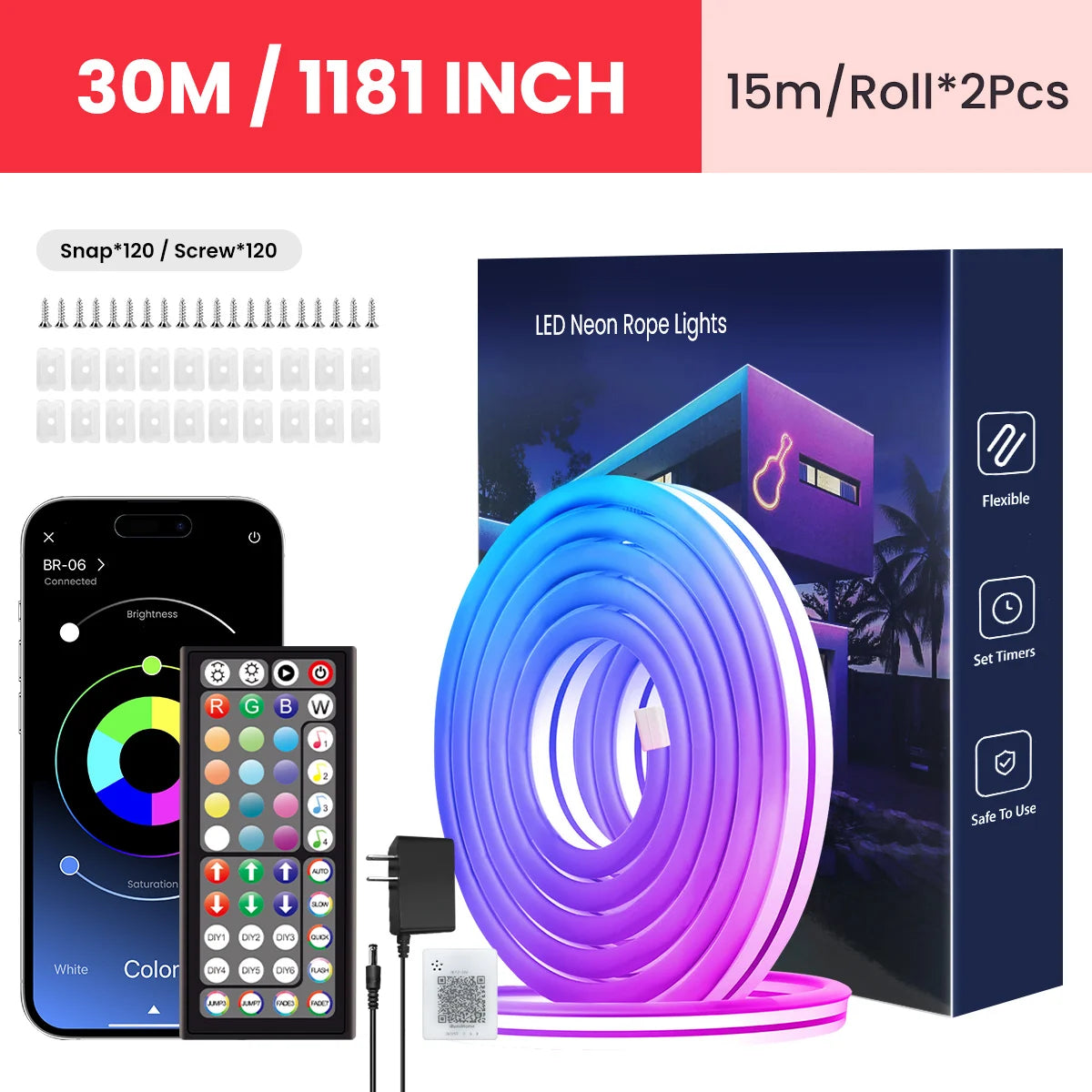 Aiopp Neon LED Rope Lights RGB Strip With Remote And App Control