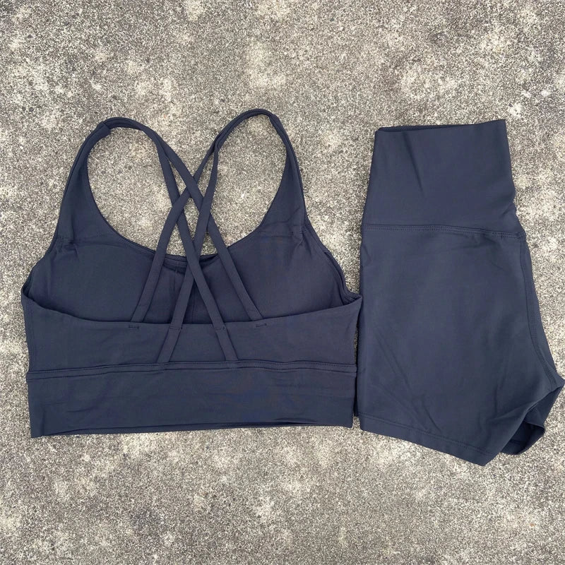 Women's Yoga Set 2 Piece Cross Back Bra High Waist