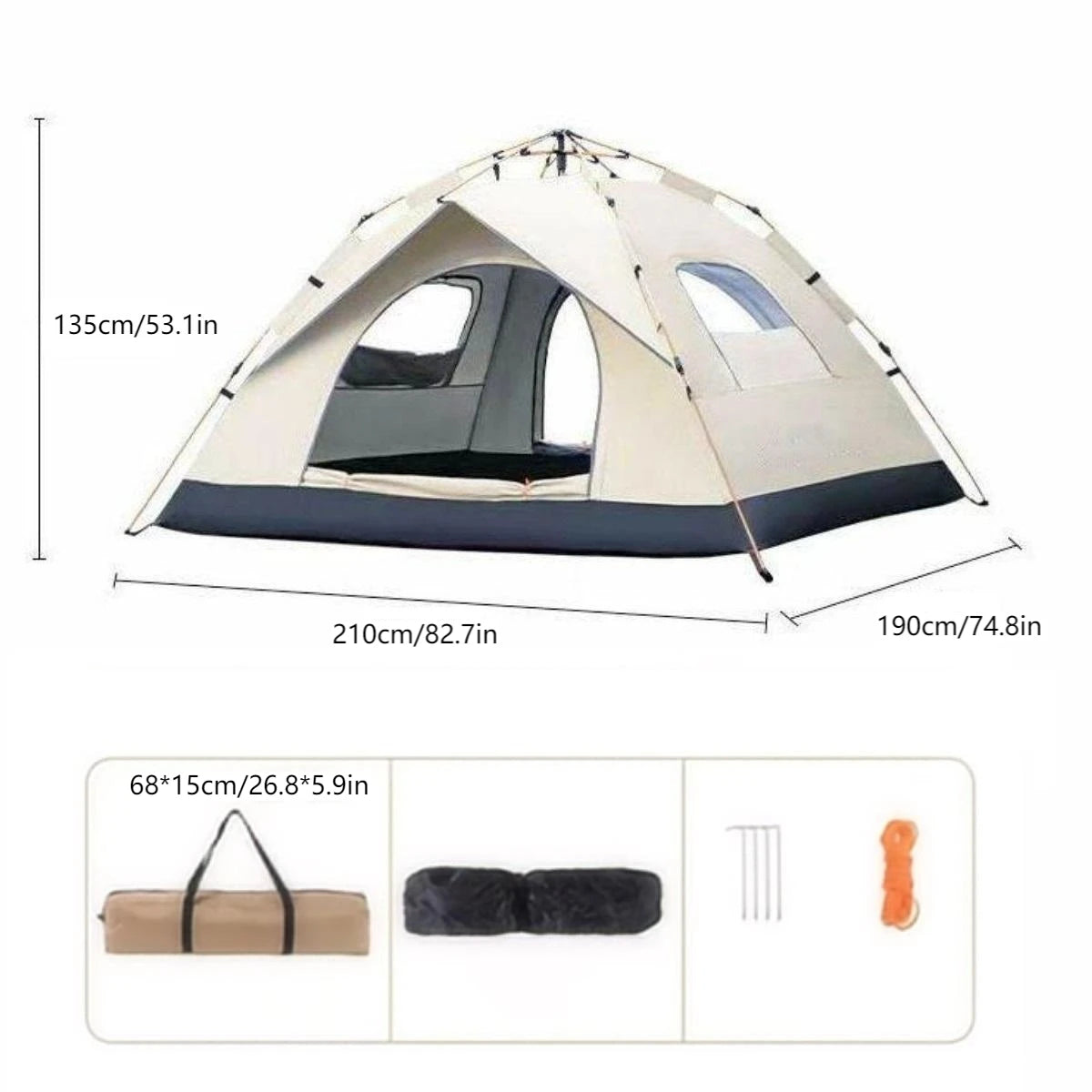 Pakicetus Outdoor Shelter Sunshade Camping Tent With Two Doors And Two Windows