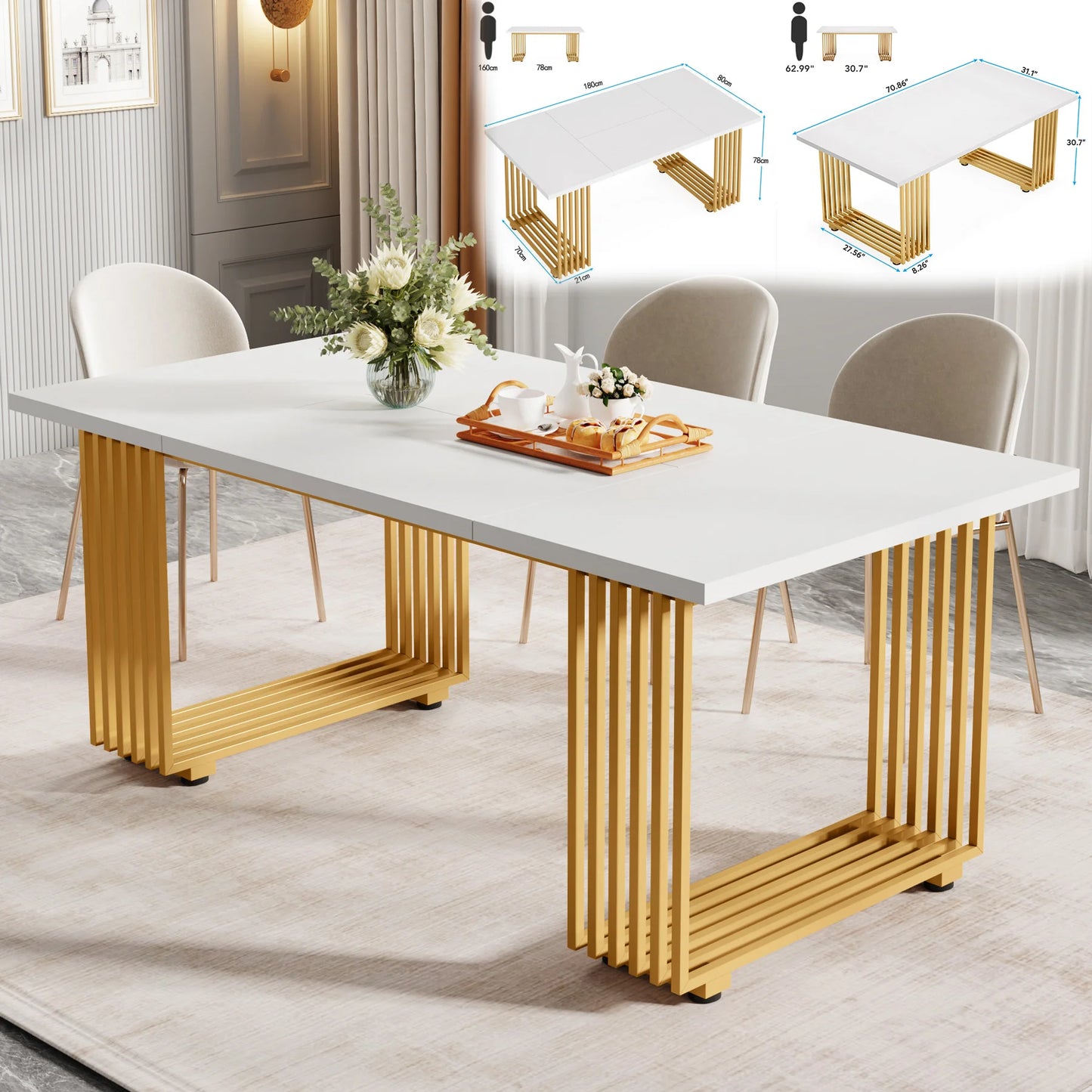 Tribesigns Dining Table With Faux Marble Top