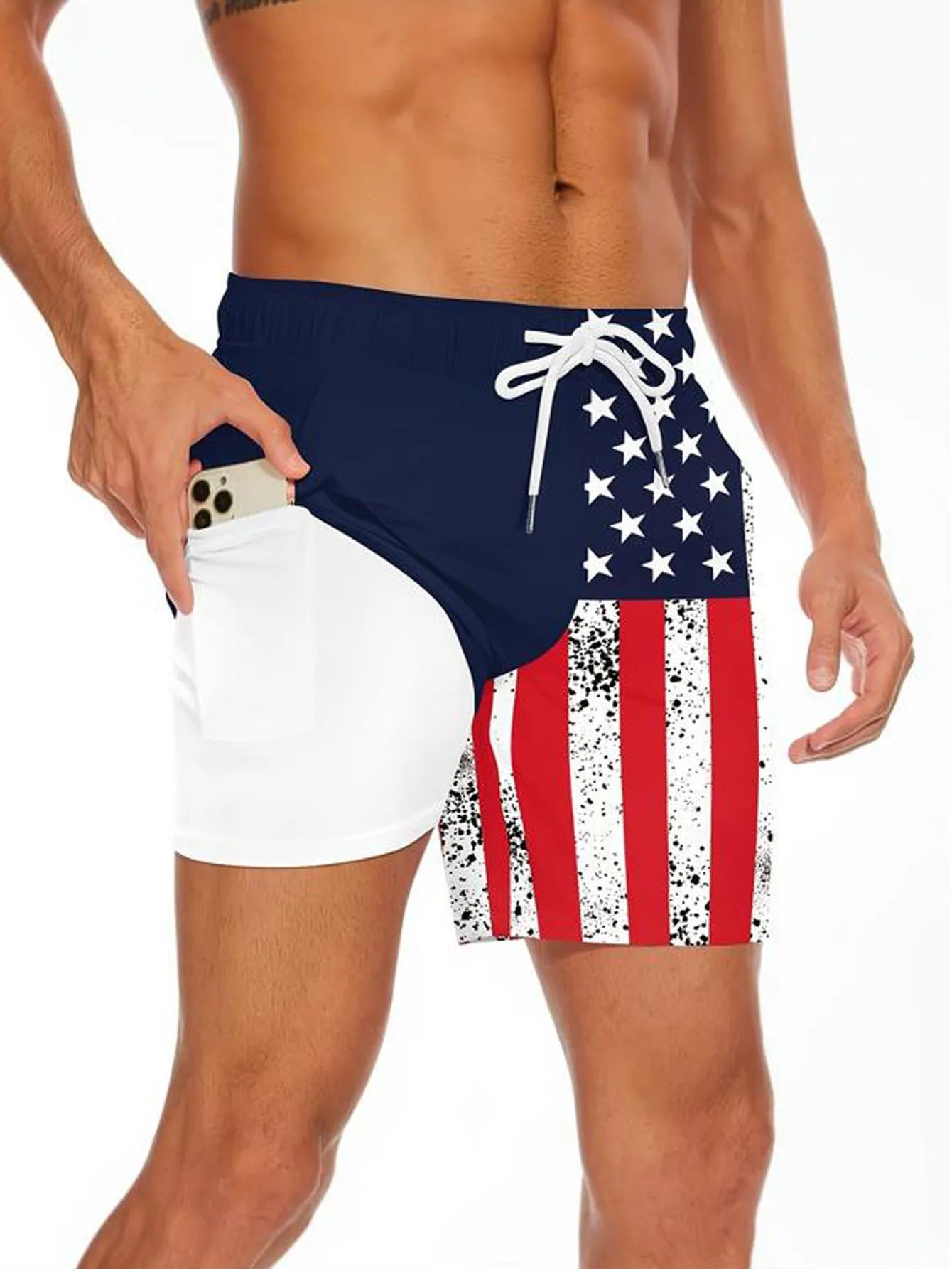 NONECN Mens Leisure Shorts With Compression Liner