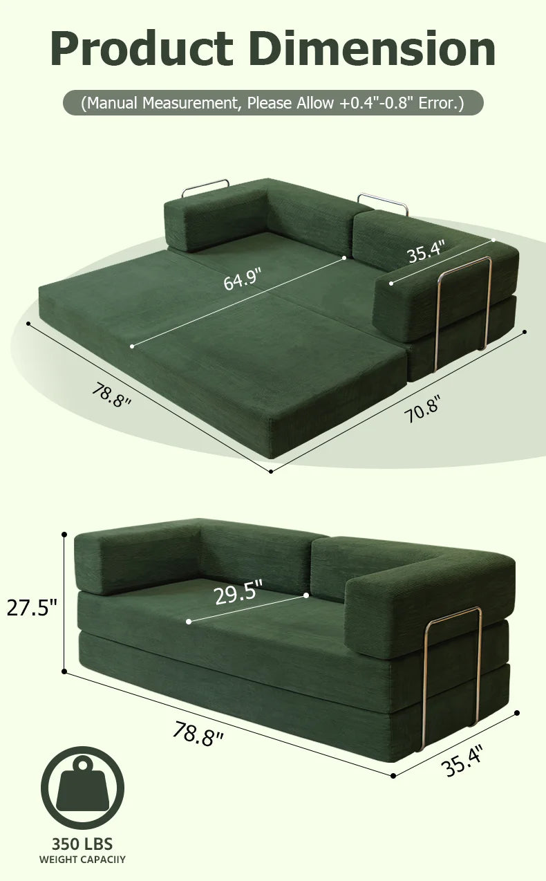 Futon Sofa Bed 4 In 1 Folding Corduroy Sleeper Loveseat Living Room
