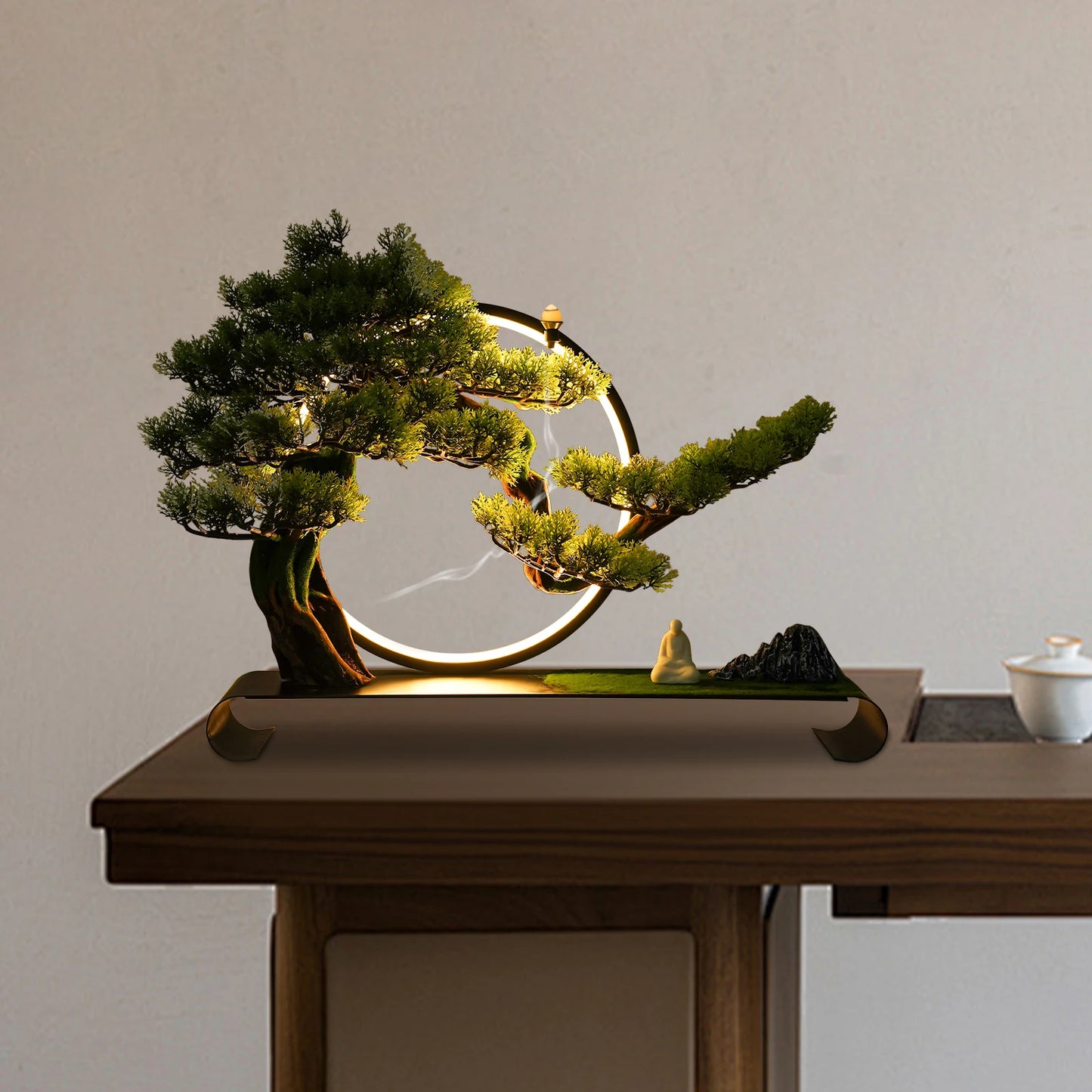 USB Powered Incense Burner Ceramic Zen Bonsai Pine LED Ring