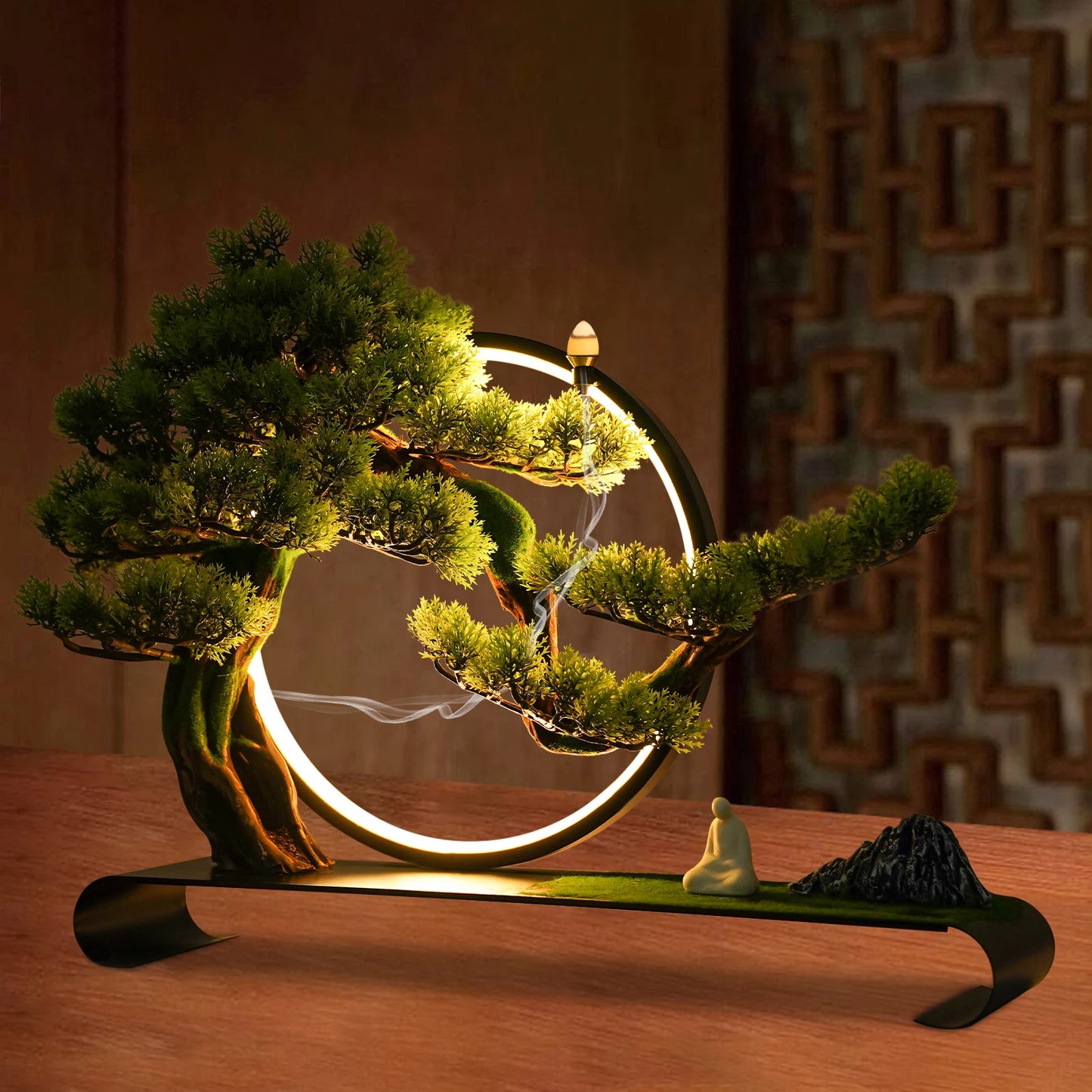USB Powered Incense Burner Ceramic Zen Bonsai Pine LED Ring