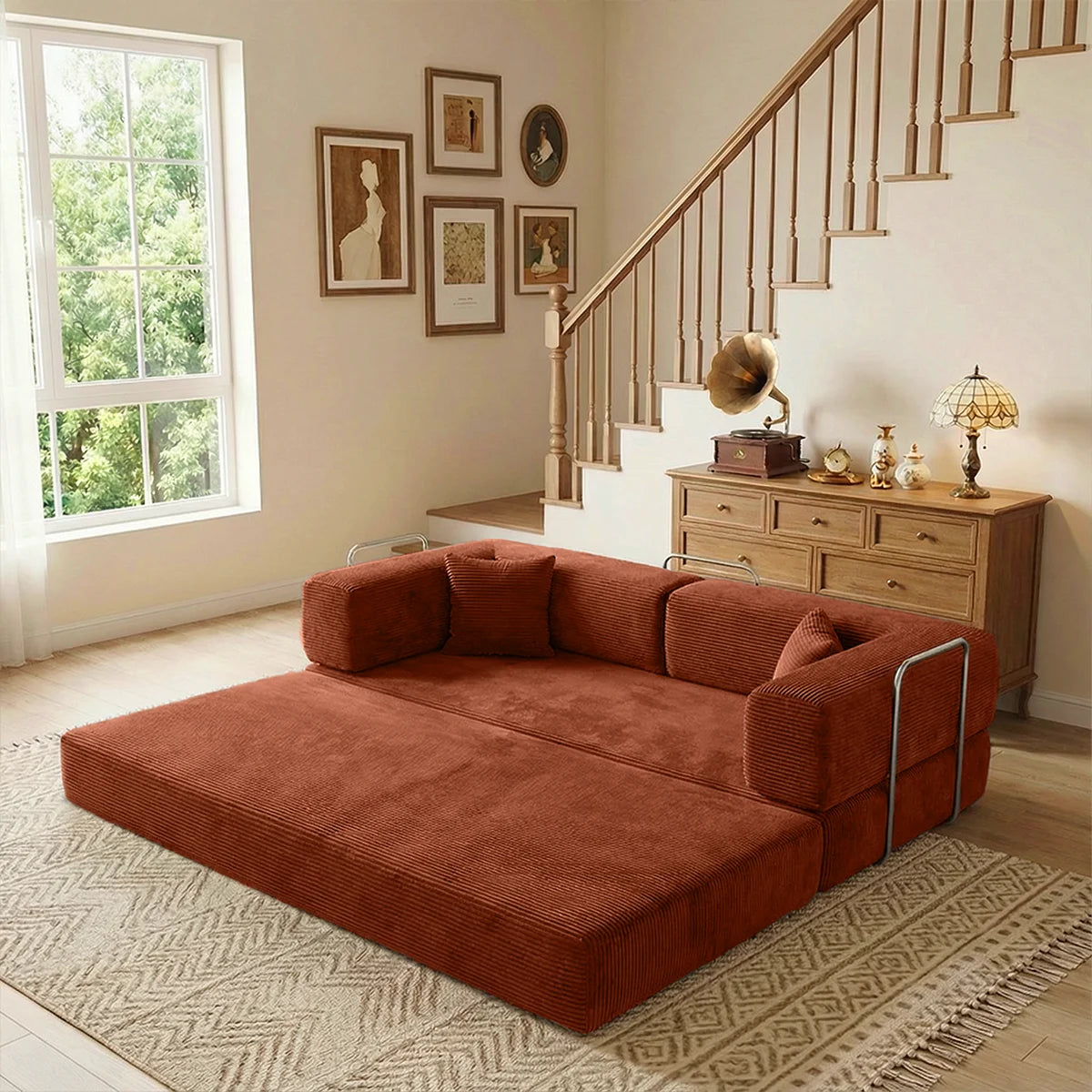 Futon Sofa Bed 4-In-1 Folding Corduroy Sleeper Loveseat
