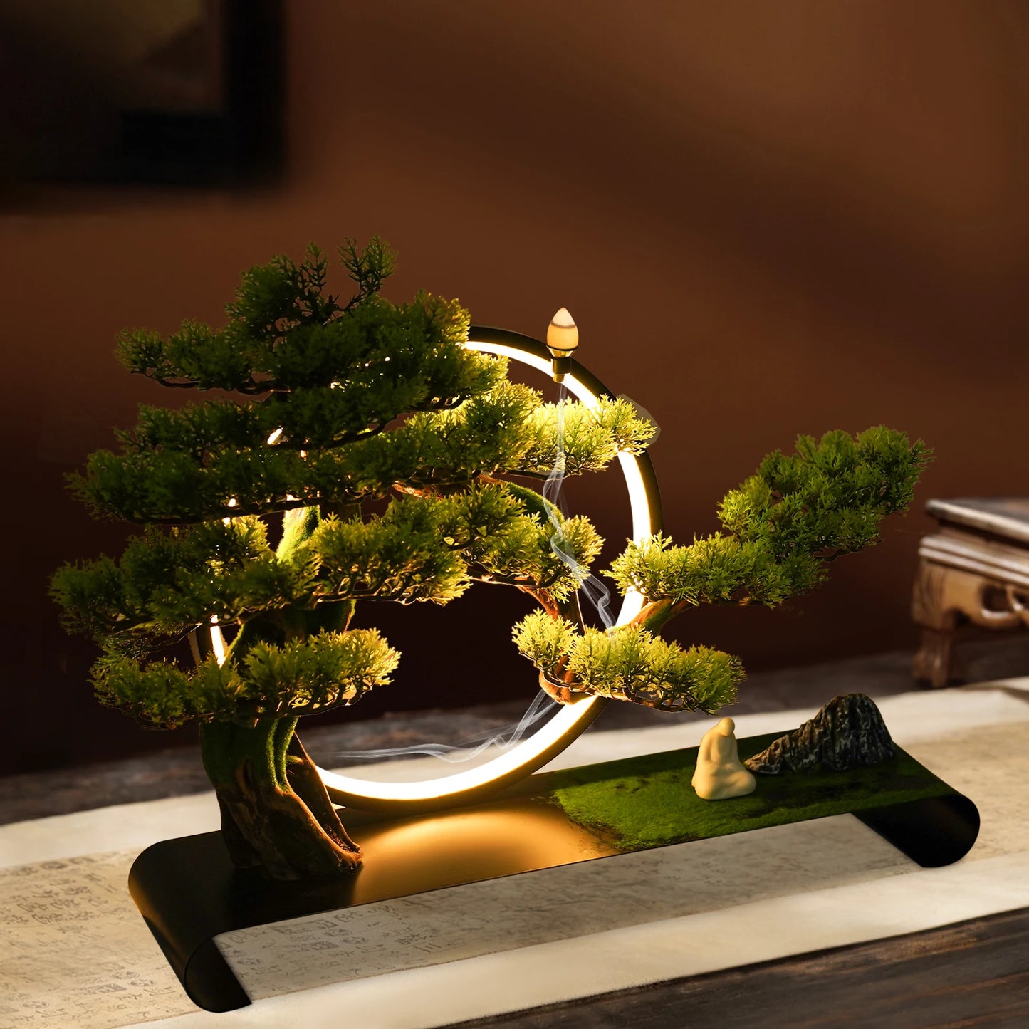 USB Powered Incense Burner Ceramic Zen Bonsai Pine LED Ring