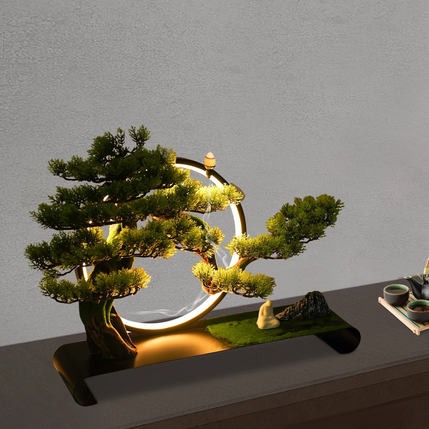 USB Powered Incense Burner Ceramic Zen Bonsai Pine LED Ring