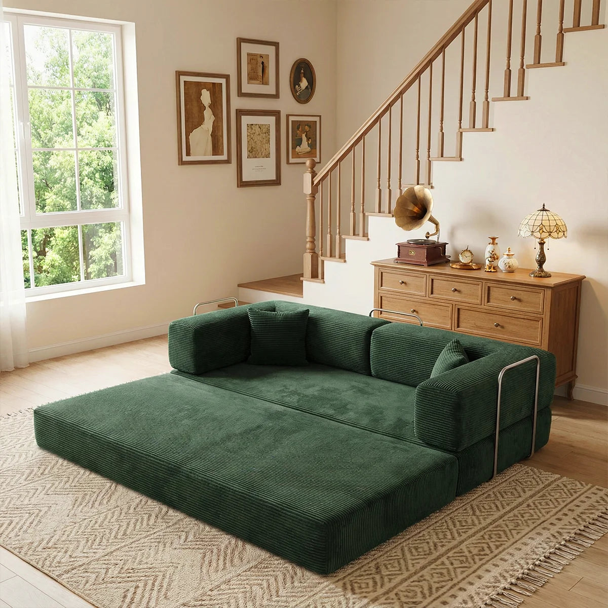 Futon Sofa Bed 4-In-1 Folding Corduroy Sleeper Loveseat