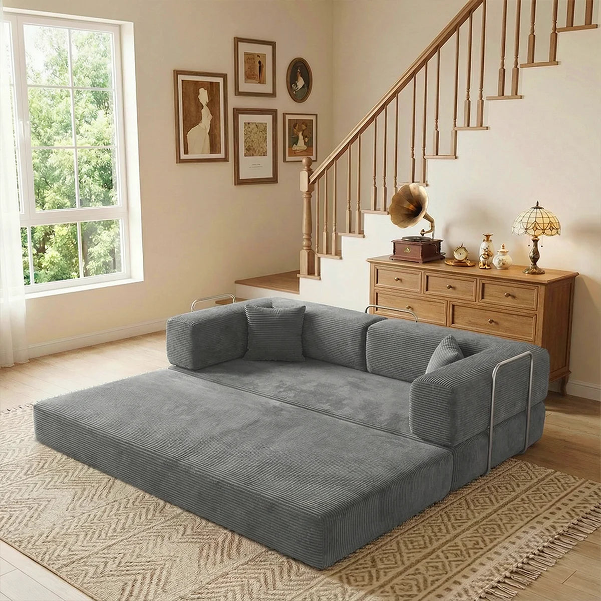 Futon Sofa Bed 4-In-1 Folding Corduroy Sleeper Loveseat