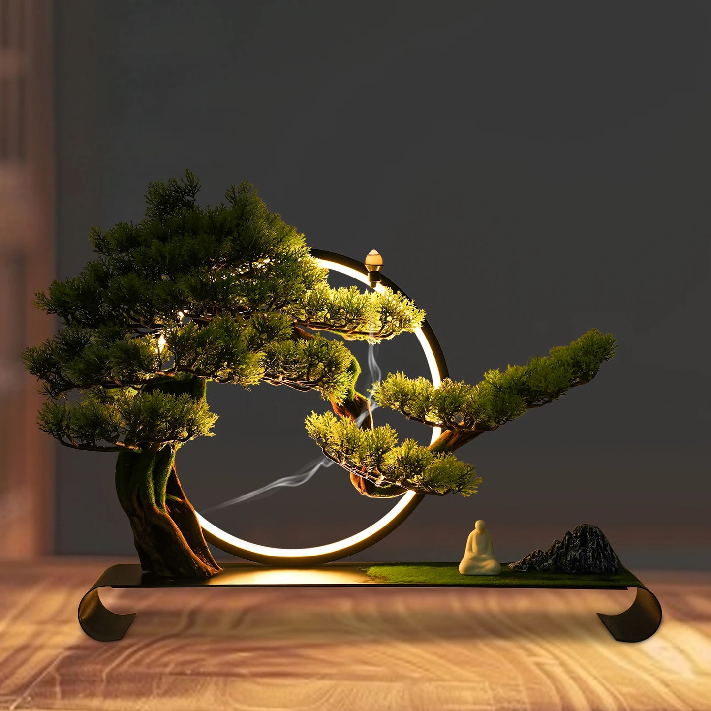 USB Powered Incense Burner Ceramic Zen Bonsai Pine LED Ring