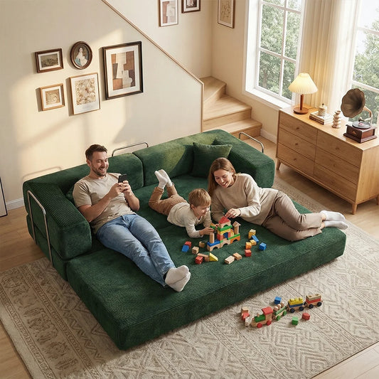 Futon Sofa Bed 4-In-1 Folding Corduroy Sleeper Loveseat