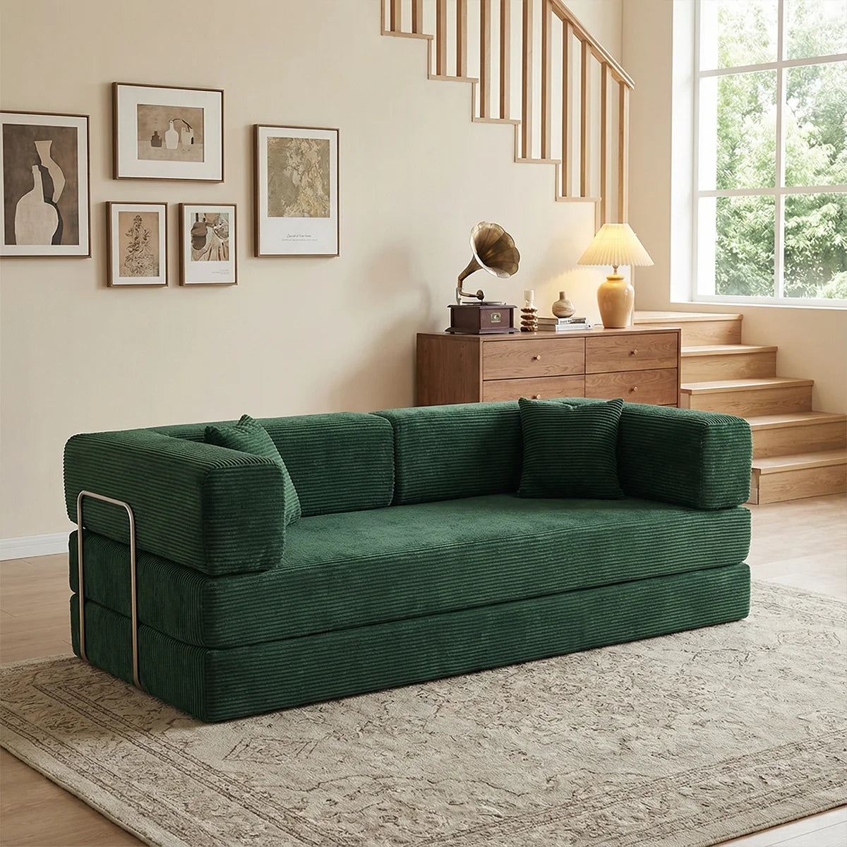 Futon Sofa Bed 4-In-1 Folding Corduroy Sleeper Loveseat