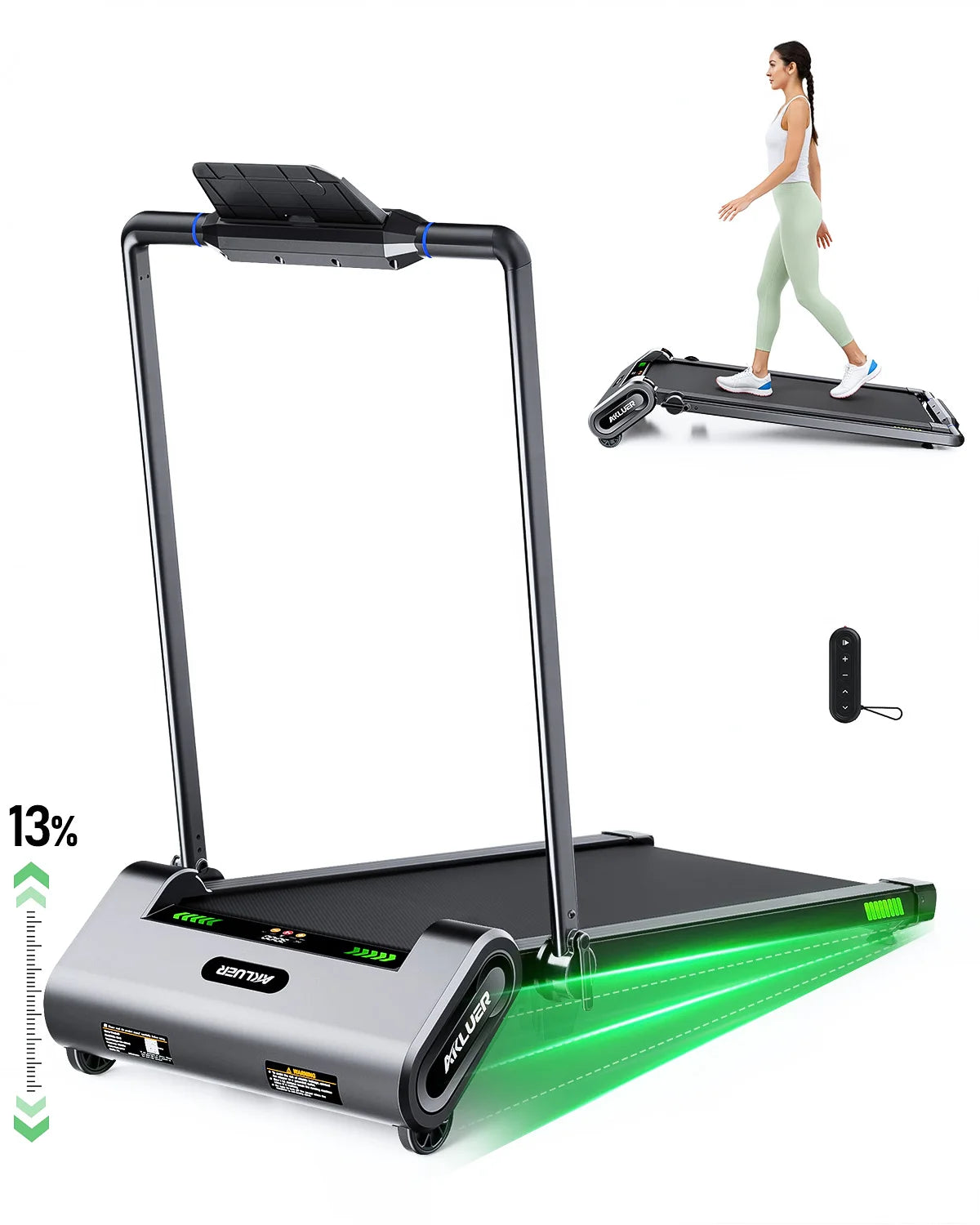AKLUER Auto Incline Under Desk Treadmill 2.5HP Portable Walking Pad LED Display Remote Control 330 Lbs Capacity
