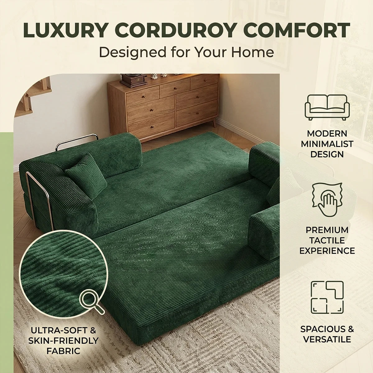 Futon Sofa Bed 4 In 1 Folding Corduroy Sleeper Loveseat Living Room
