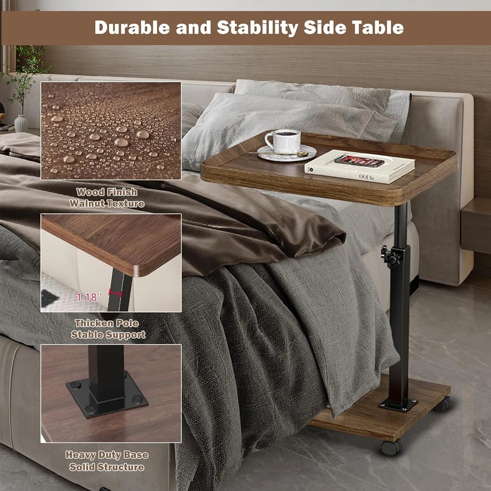 Adjustable Rolling Bedside Table Laptop Desk With 360 Rotatable Tray