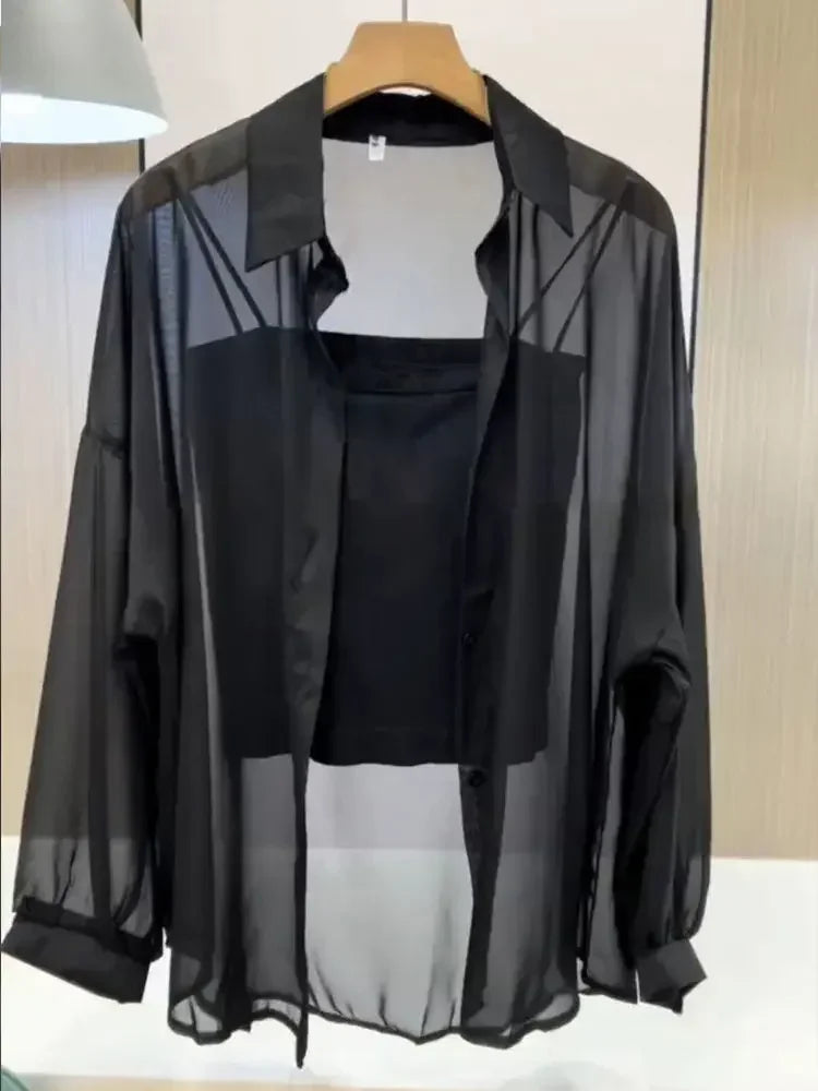 Women's Silk Chiffon Blouse Long Sleeve Button