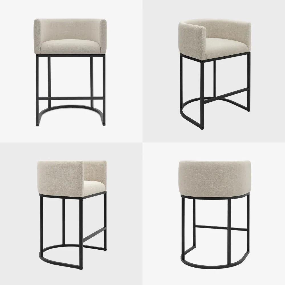 Bar Stools Set of 3 Linen Upholstered
