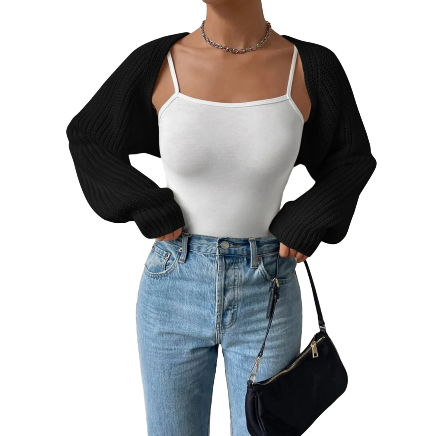 Hirigin Women's Open Front Cropped Cardigan Long Sleeve Ribbed Knit Bolero