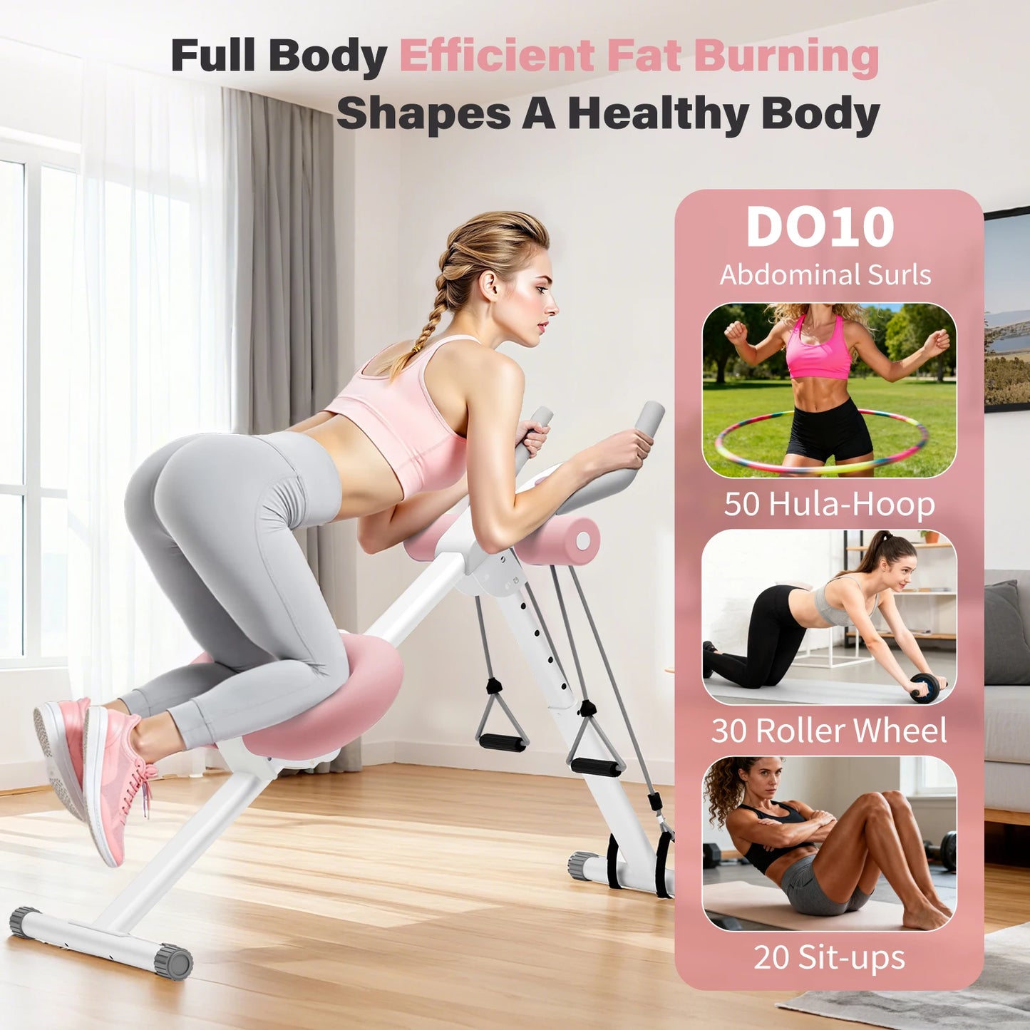 Folding Abdominal Crunch Machine For Home Gym With Resistance Bands