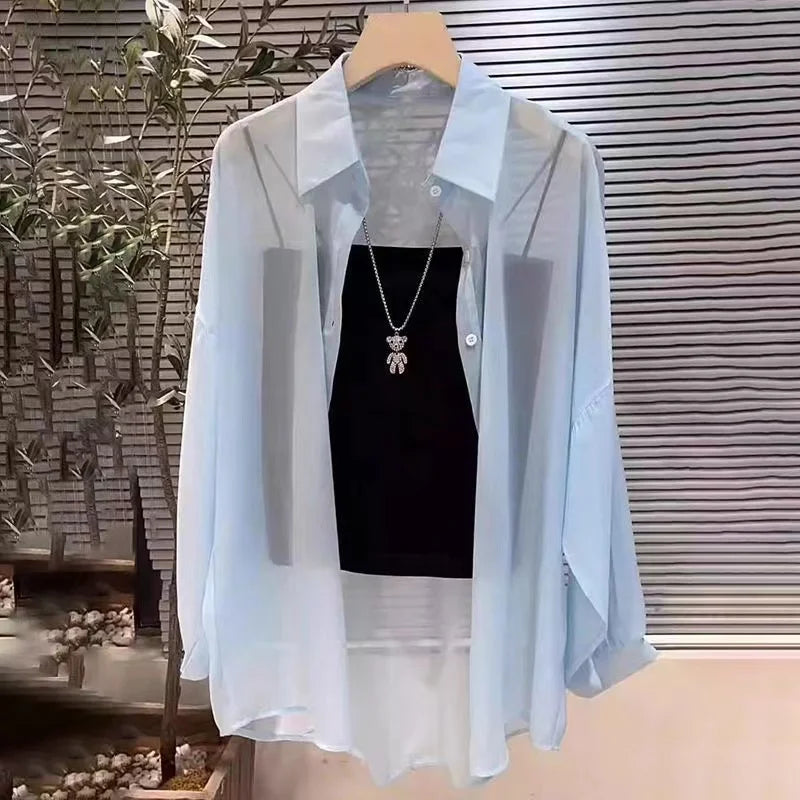 Women's Silk Chiffon Blouse Long Sleeve Button