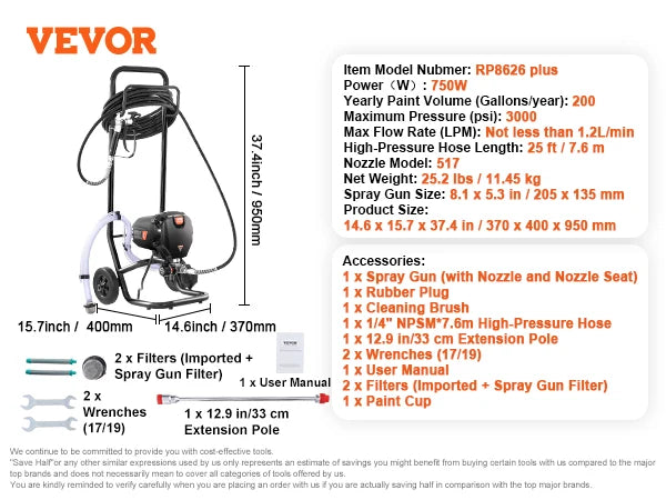 SucceBuy Airless Paint Sprayer 750W 3000 PSI