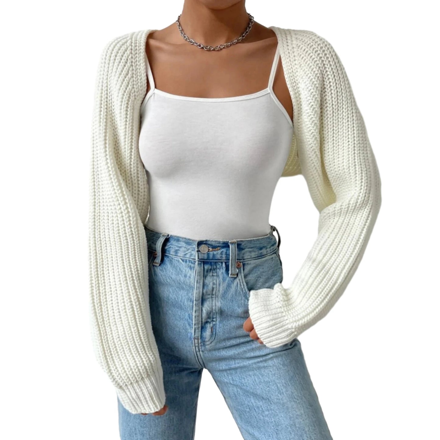 Hirigin Women's Open Front Cropped Cardigan Long Sleeve Ribbed Knit Bolero