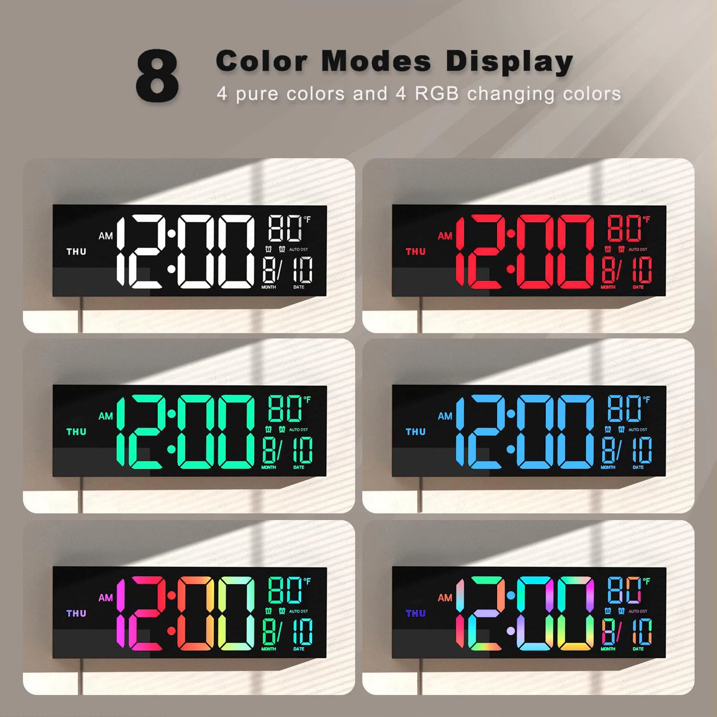 Digital LED Wall Clock With Remote Alarm And Temperature Display
