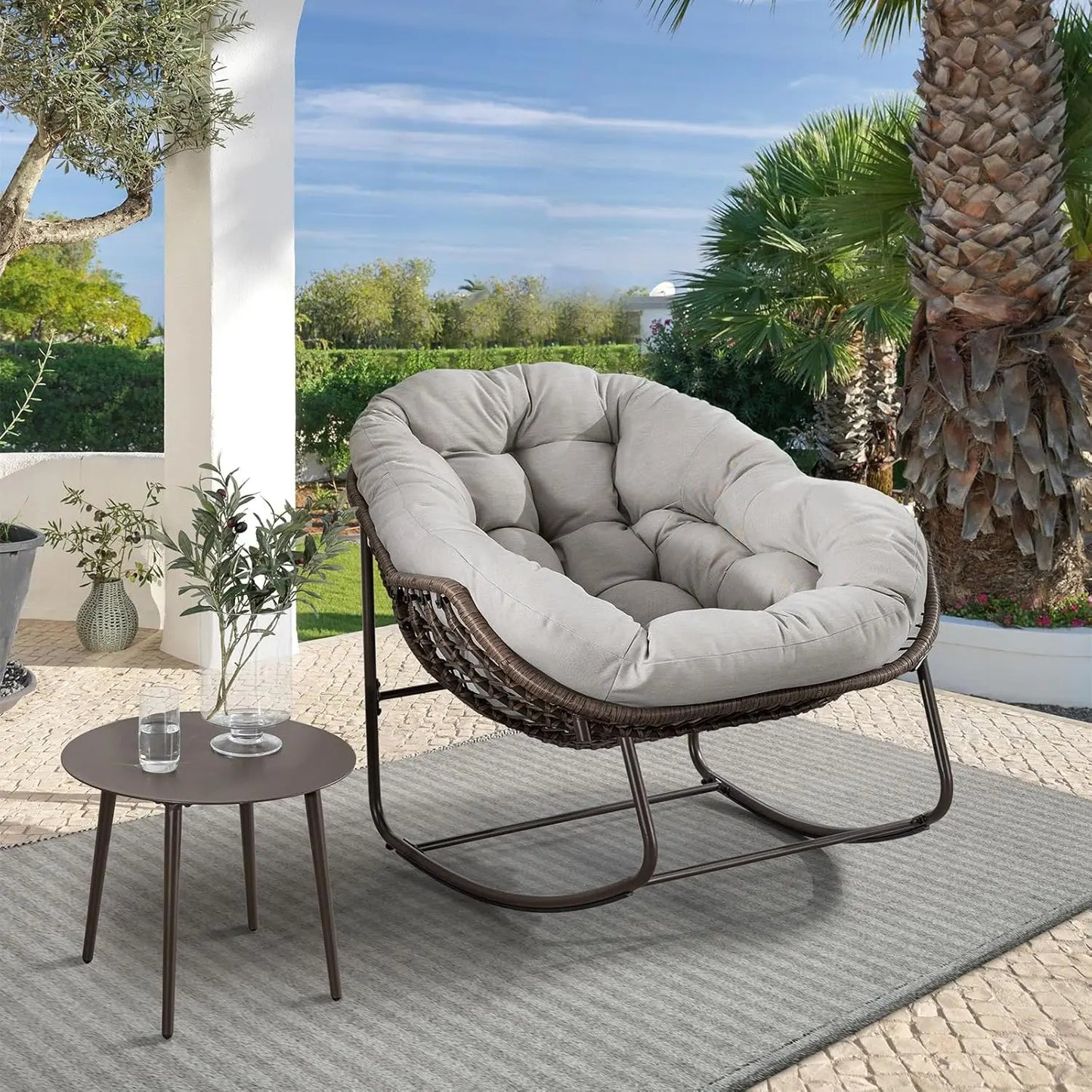 Rattan Egg Rocking Chair Indoor Outdoor Patio Rocker