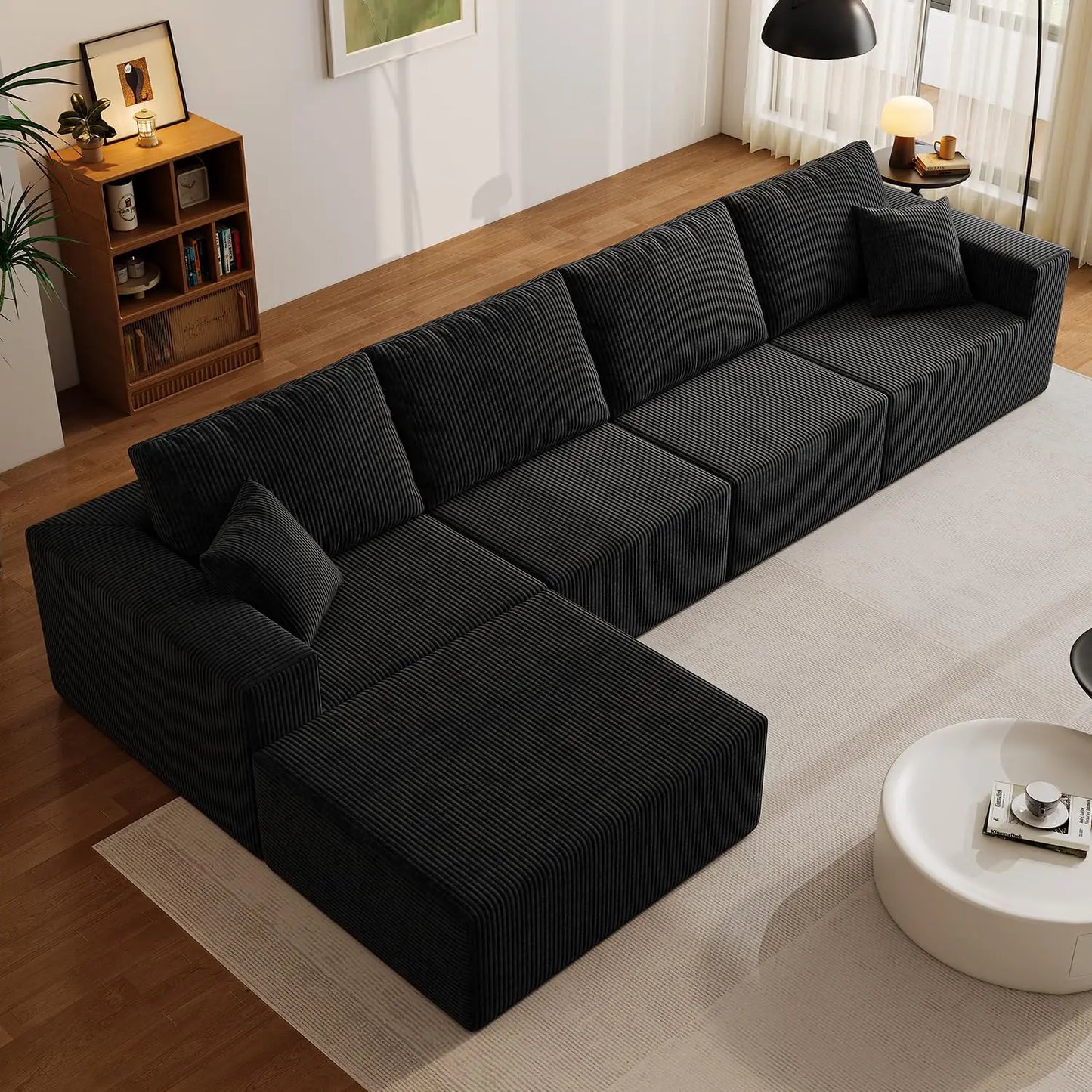 Modular Sectional Sofa With Deep Corduroy Upholstery Left Chaise