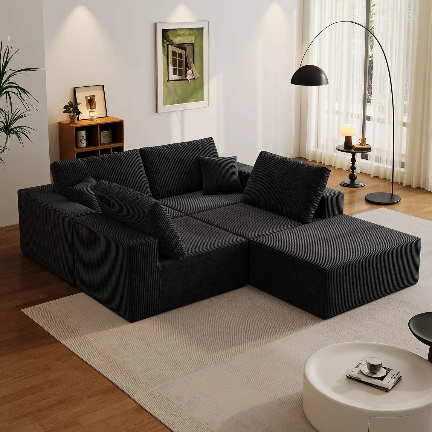Modular Sectional Sofa With Deep Corduroy Upholstery Left Chaise