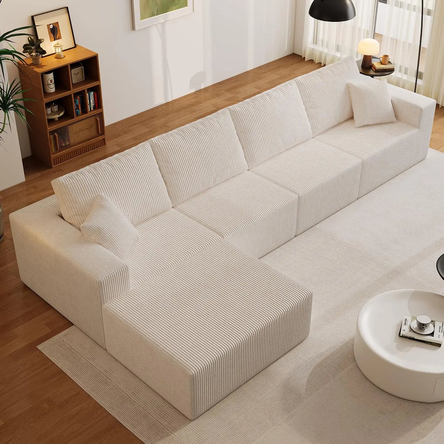 Modular Sectional Sofa With Deep Corduroy Upholstery Left Chaise