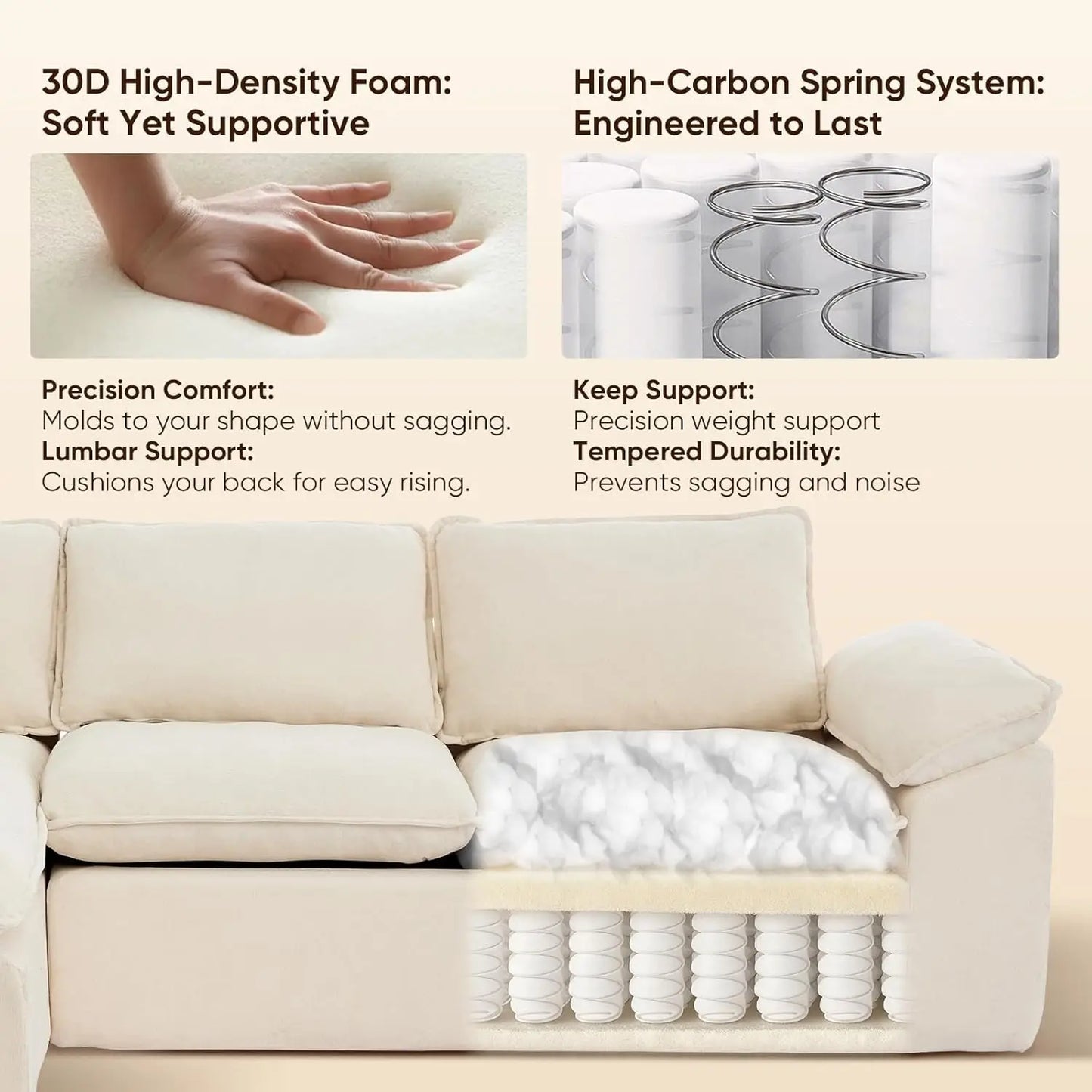 L Shape Modular Sectional Sofa With Oversized Chaise For Living Room