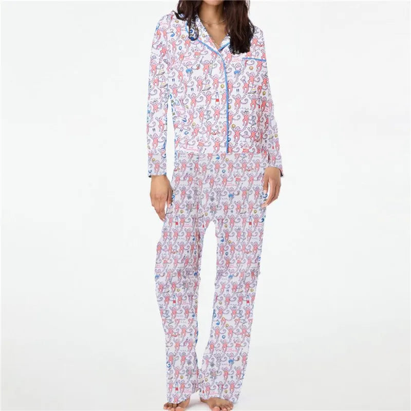 Hirigin Women Two Piece Pajamas Set Loungewear Cartoon Print
