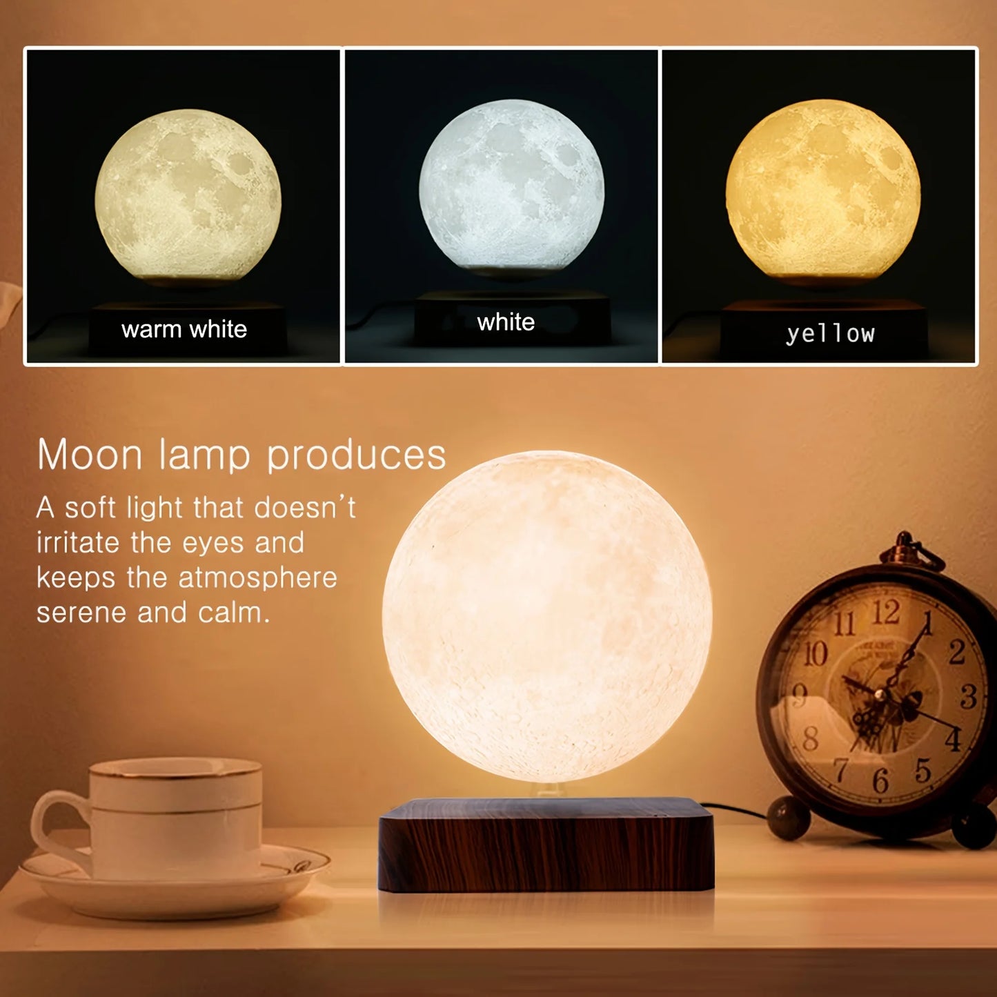 Mexllex Magnetic Floating Moon Lamp With Wooden Base Night Light