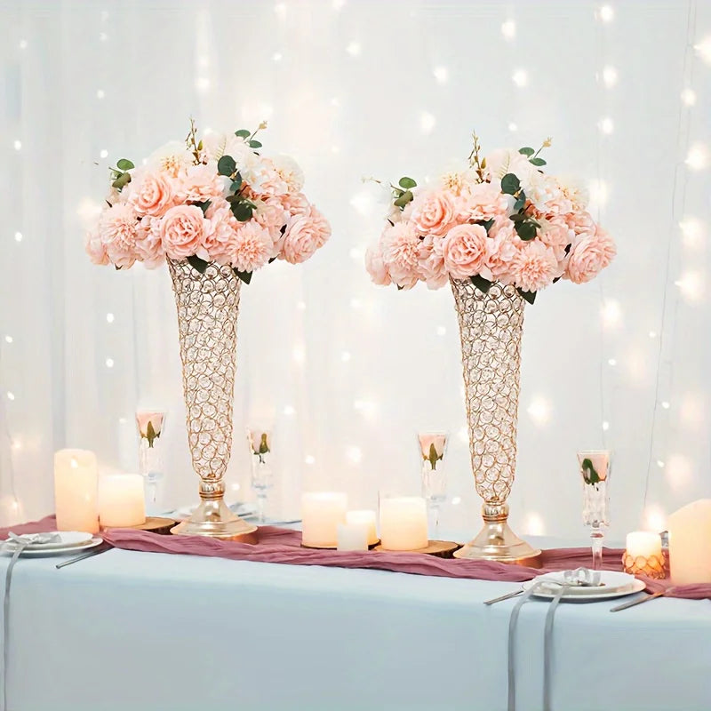 2 Crystal Style Metal Centerpiece Vases For DiningTables WeddingAnniversary Decor