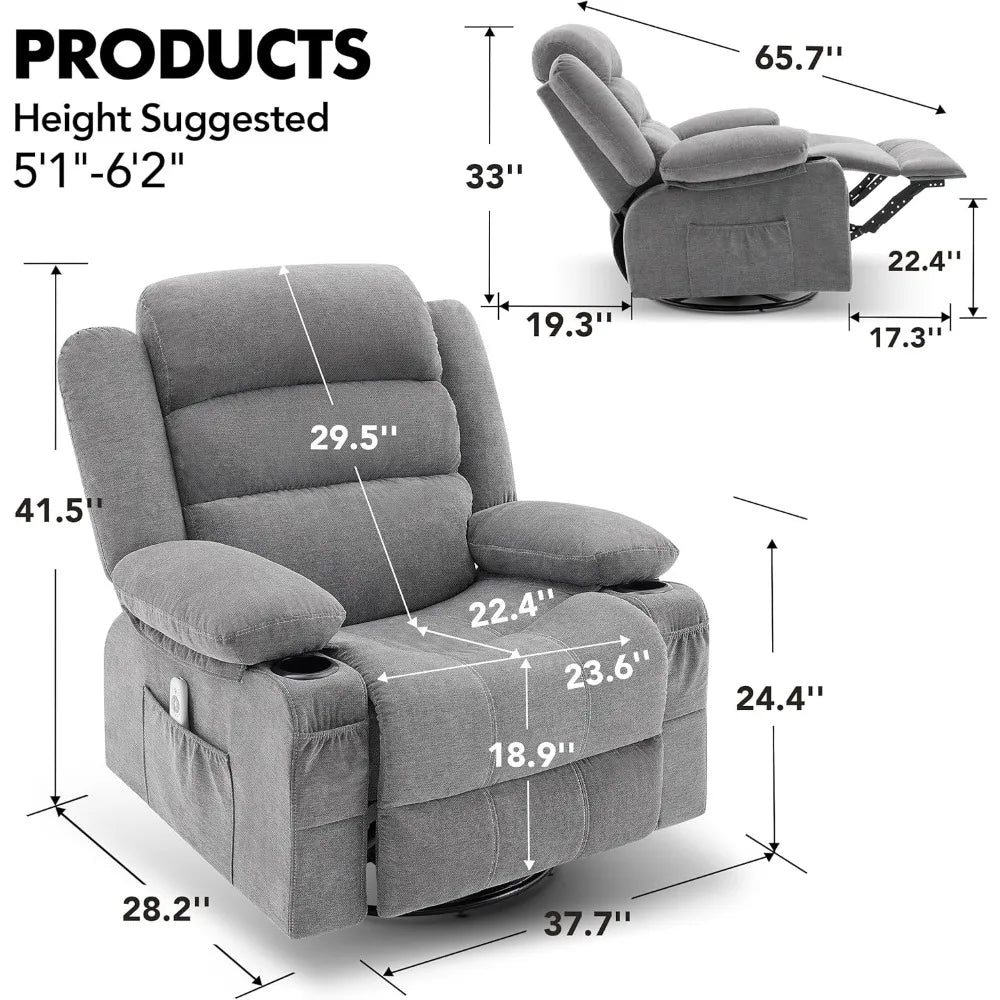 Rocker Recliner With Heat And Massage 360 Degree Swivel