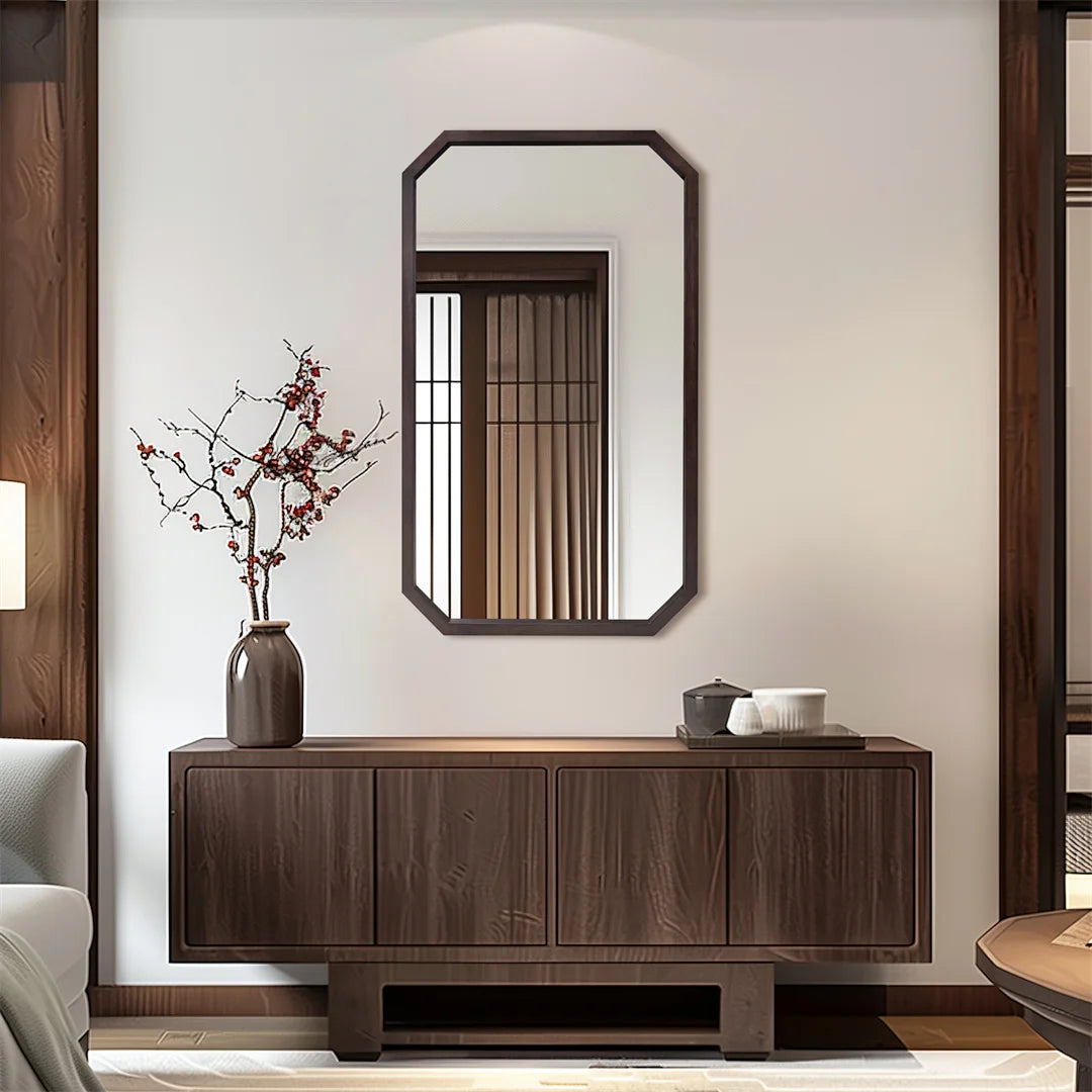 LUVODI Wall Mounted Walnut Wood Decorative Mirror Frame