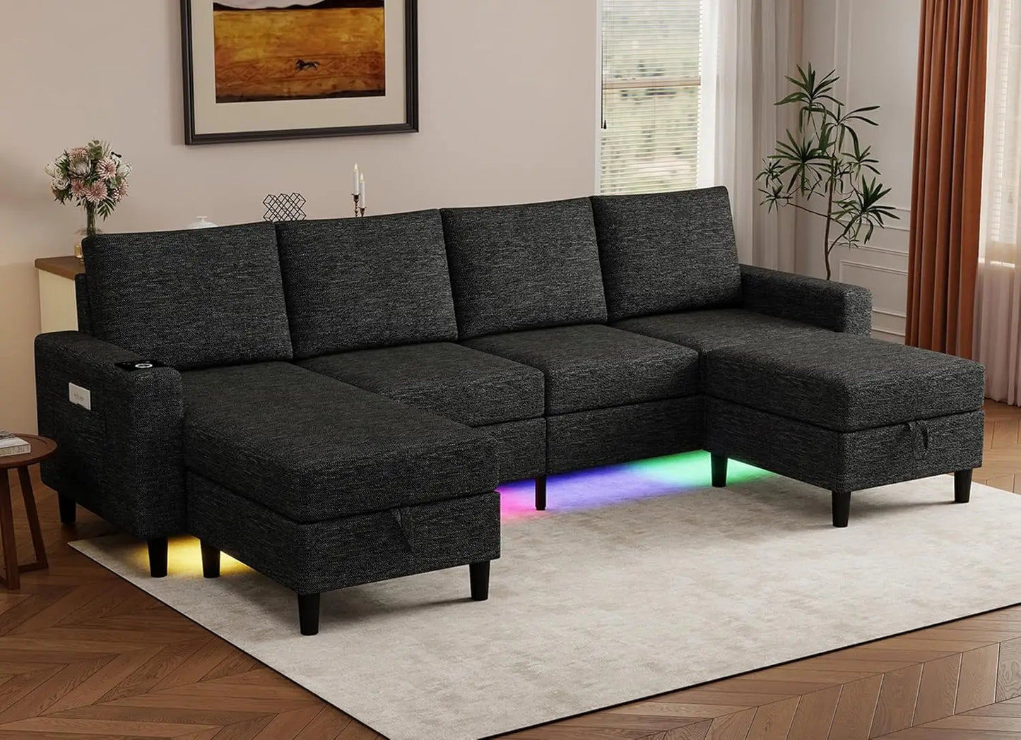 HUANZHUANG Smart L Shaped Sectional Sofa With RGB Lighting