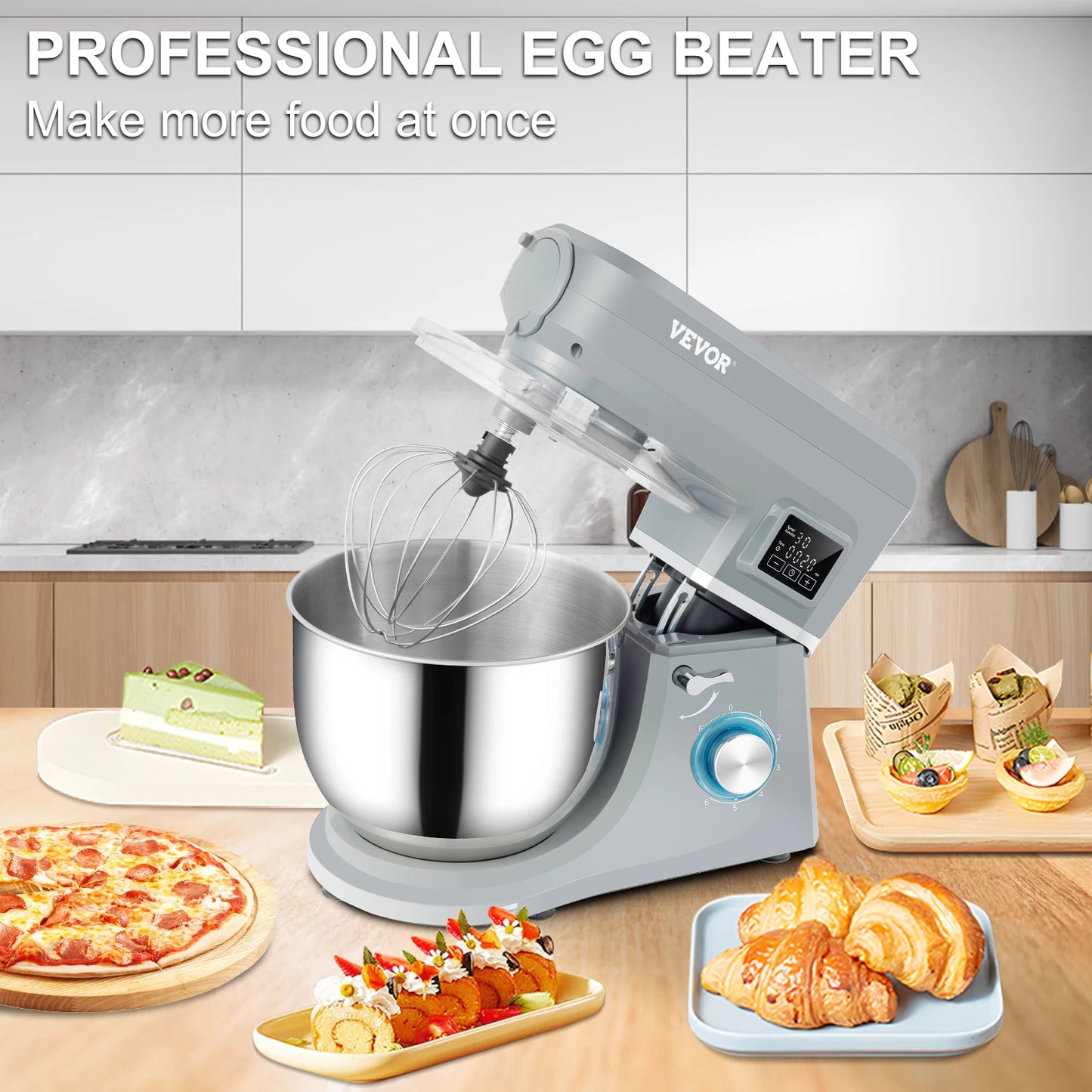 VEVOR Stand Mixer 6 Speed LCD Display With Dough Hook