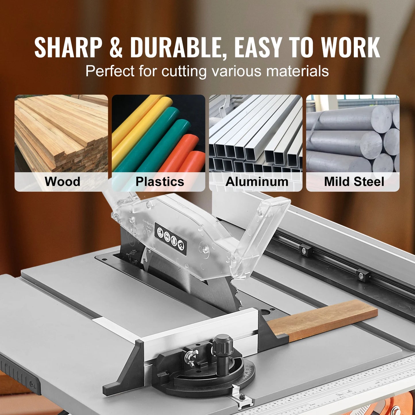 VEVOR Jobsite Table Saw 15 Amp Portable Woodworking Tool