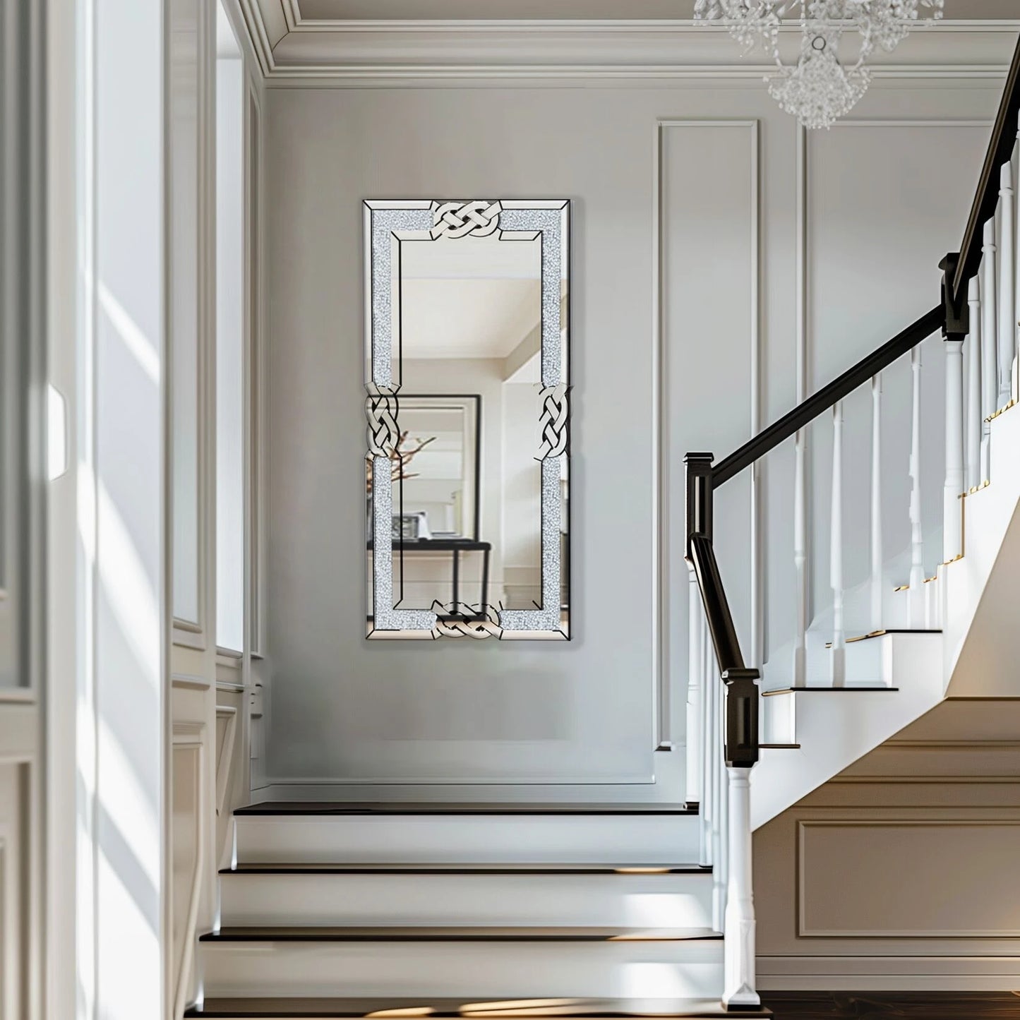 Wisfor Crushed Diamond Wall Mirror Rectangular Glass Crystal Frame Edge