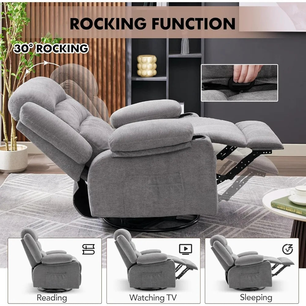 Rocker Recliner With Heat And Massage 360 Degree Swivel
