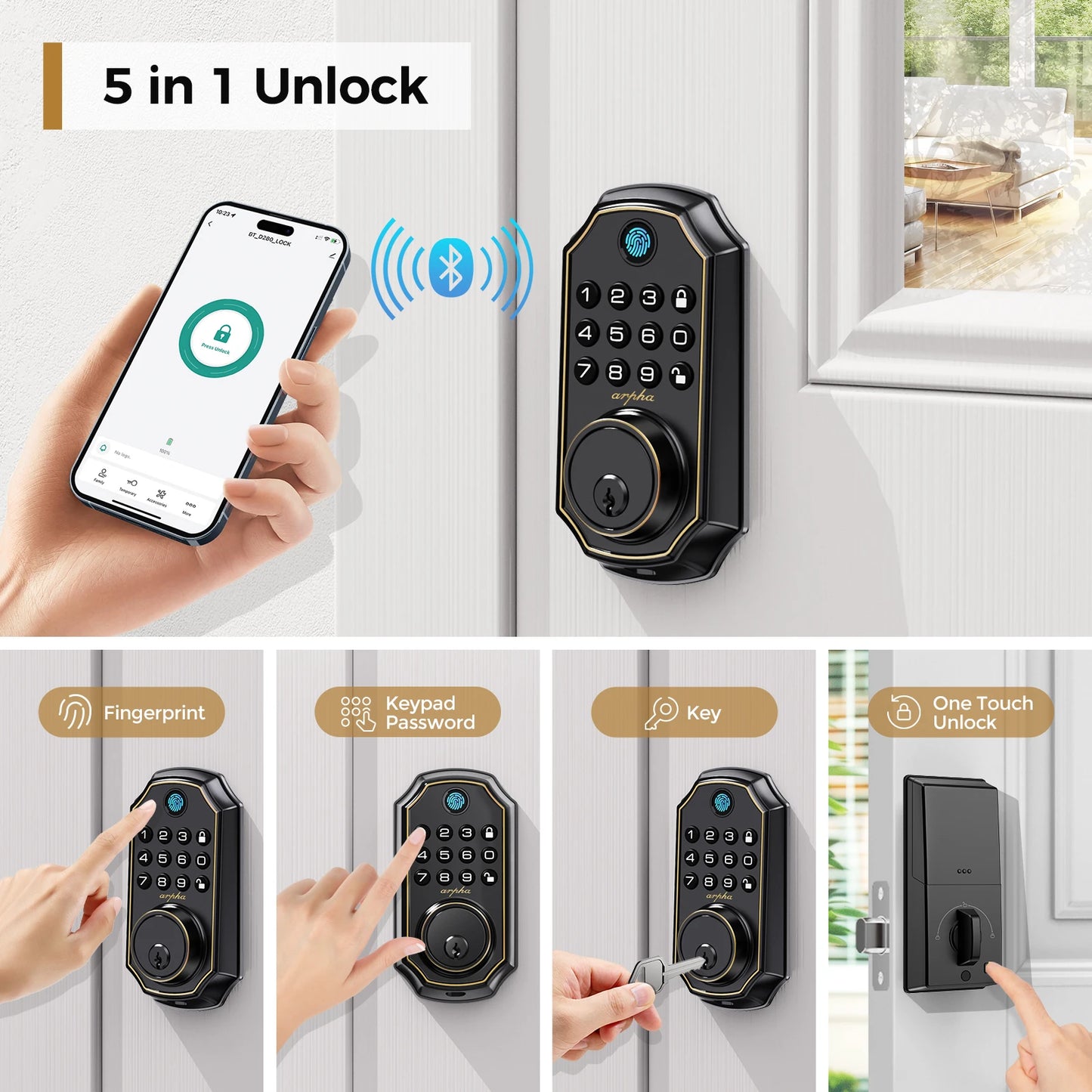 Arpha 5 In 1 Smart Fingerprint Door Lock