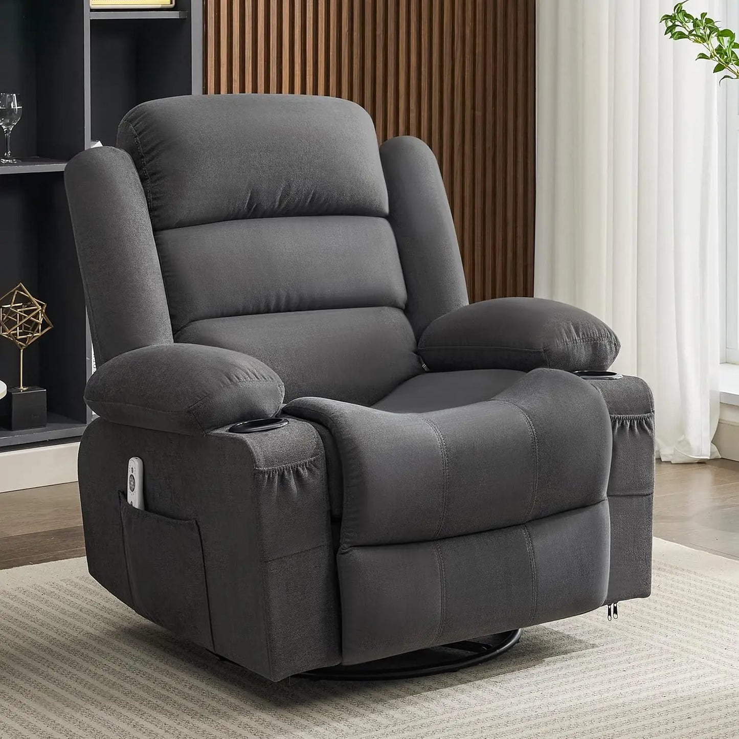 Rocker Recliner With Heat And Massage 360 Degree Swivel