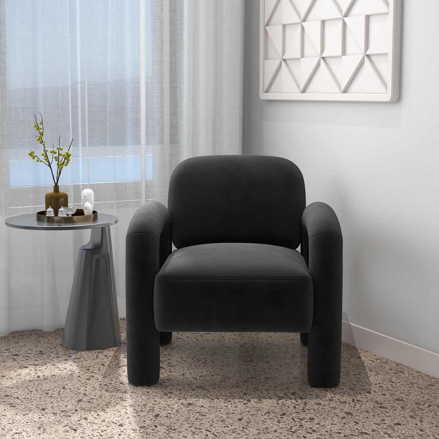 Mid-Century Velvet Upholstered Accent Chair for Living Room